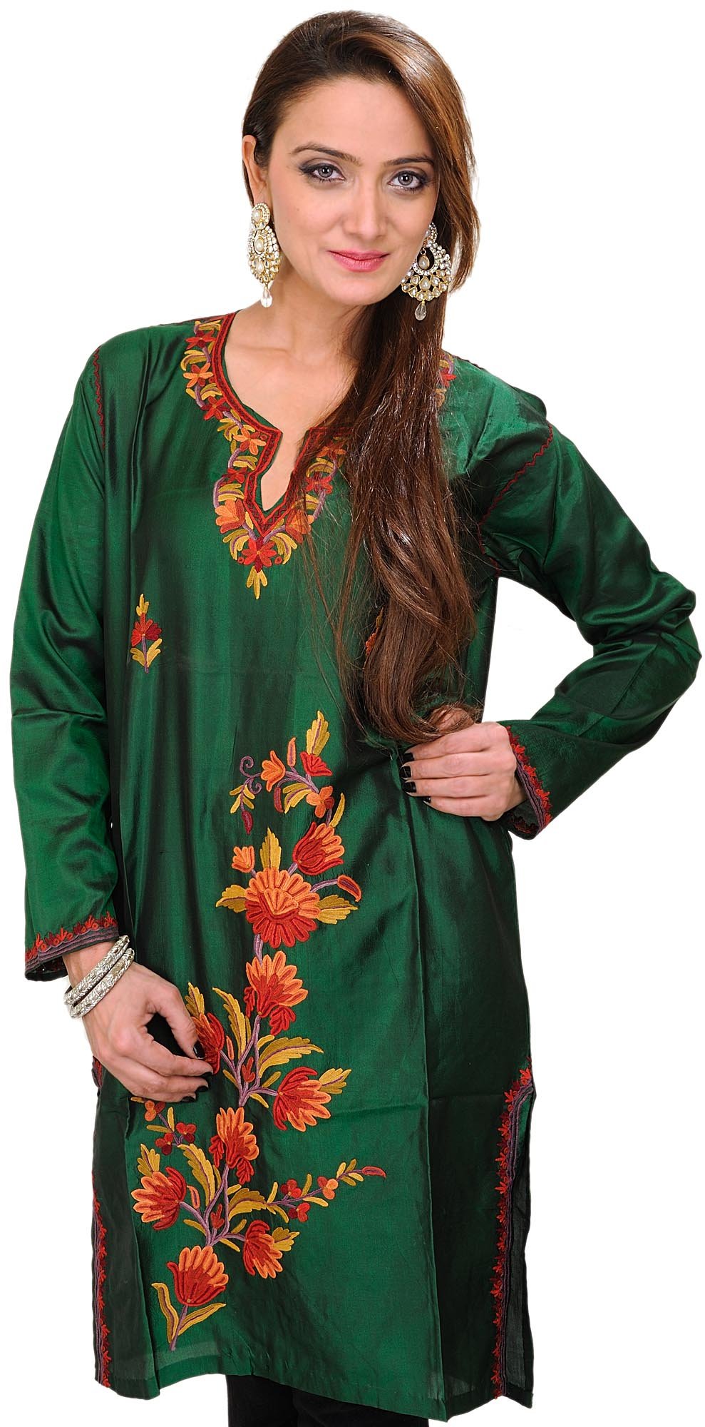 Buy SALALAH Design Long Kurti for Women | Kashmiri Aari Embroidery | Color  : Pink (Small, Pink) at Amazon.in
