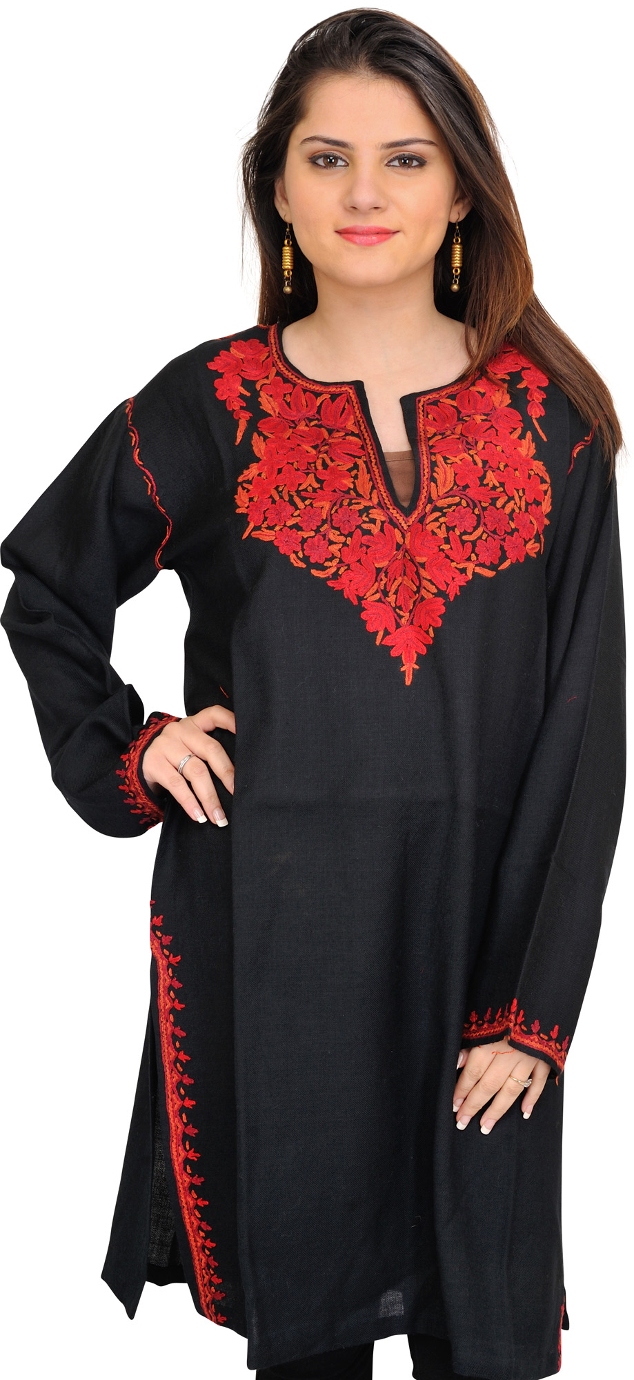 Phiran from Kashmir with Aari Hand-Embroidery on Neck | Exotic India Art
