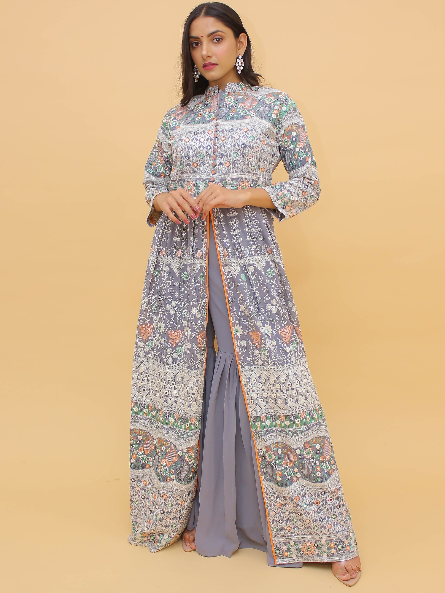 BlueGray Palazzo Pant Salwar Kameez Suit With Heavy