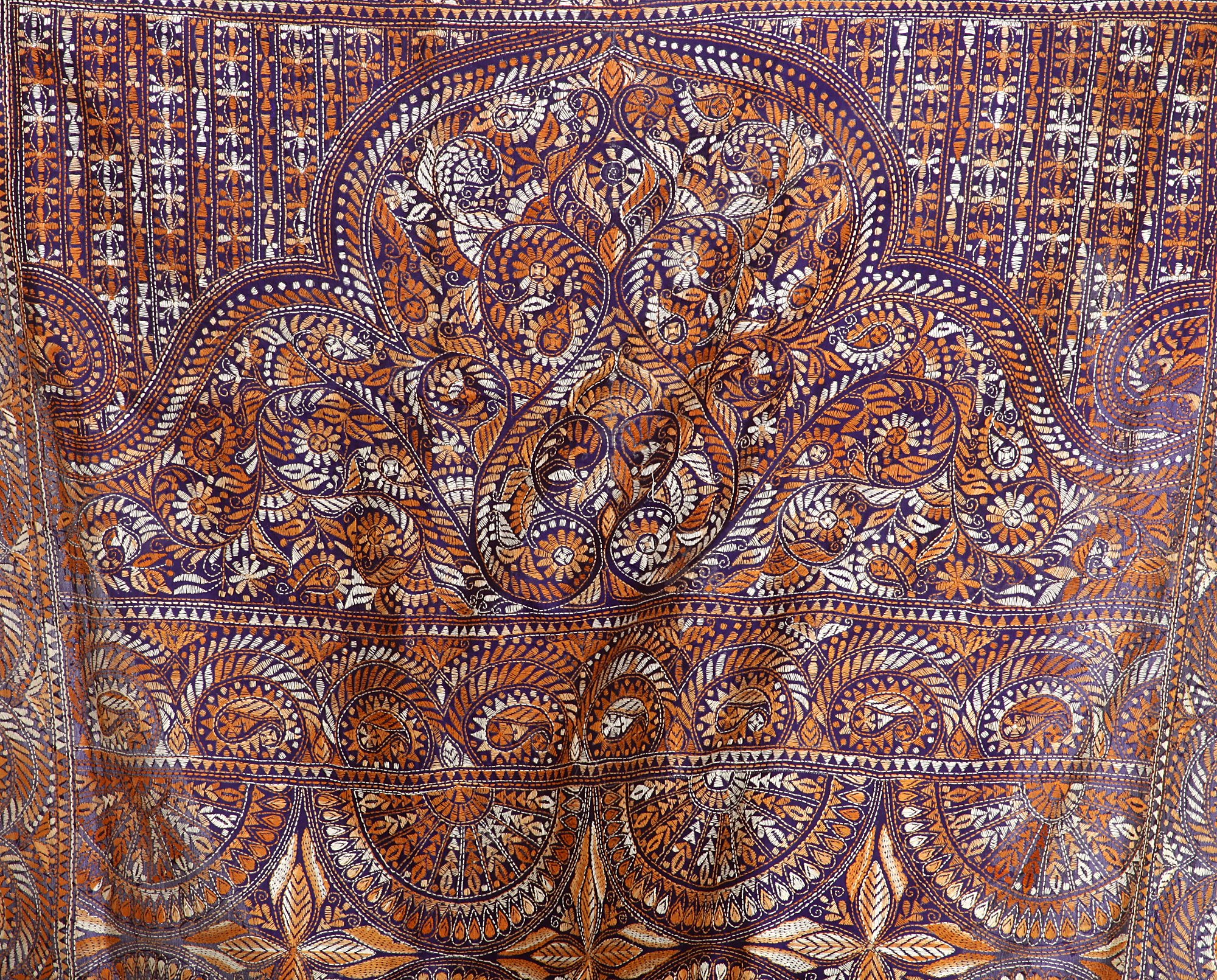 Navy-Blue Kantha Sari with Hand-Embroidery All-Over | Exotic India Art