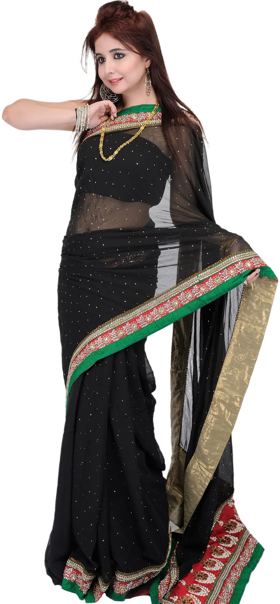 Black Designer Saree with Mokaish Work and Zardozi Patch Border