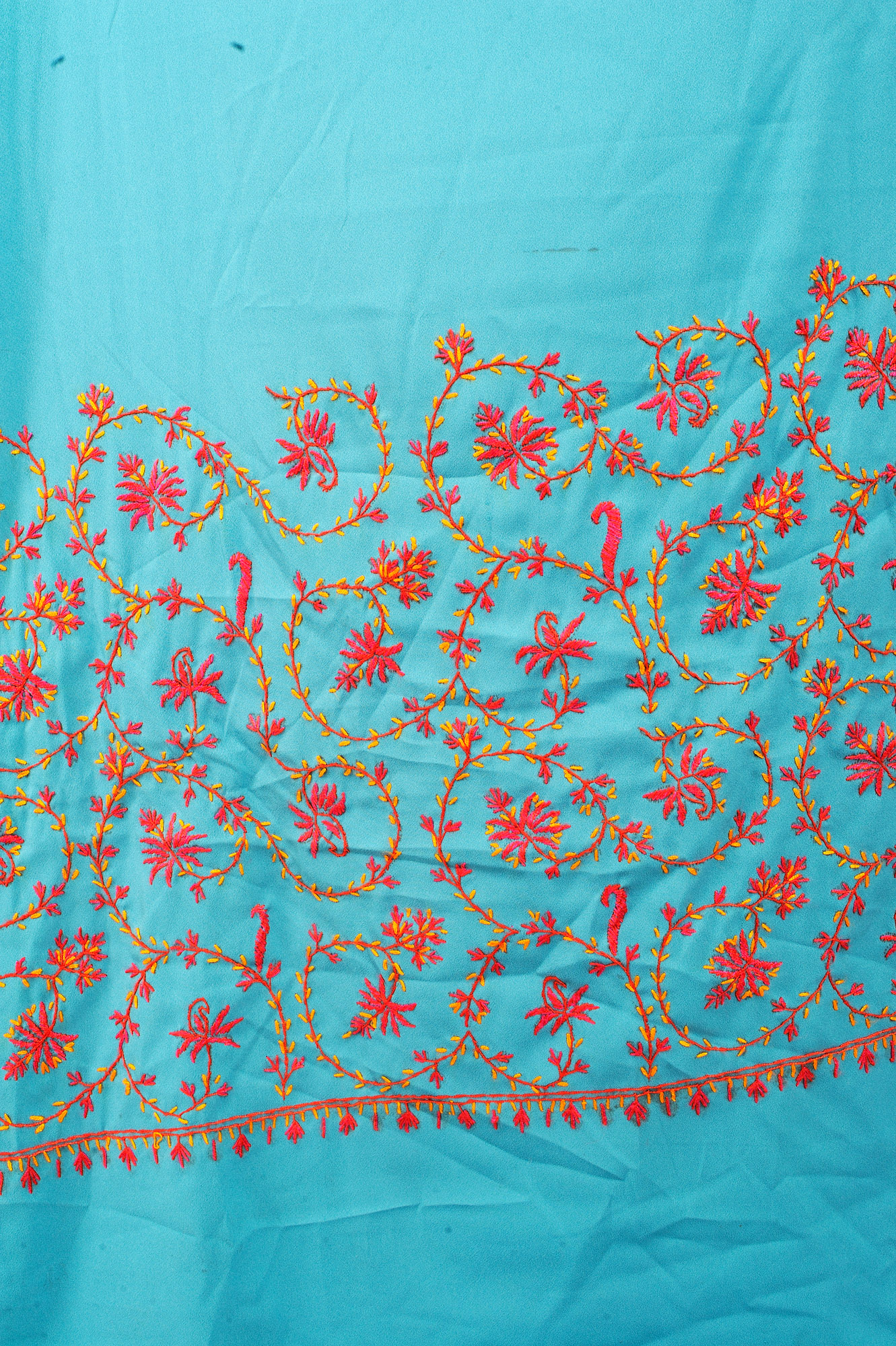 Caneel-Bay Sari from Kashmir with Sozni Embroidery by Hand | Exotic ...