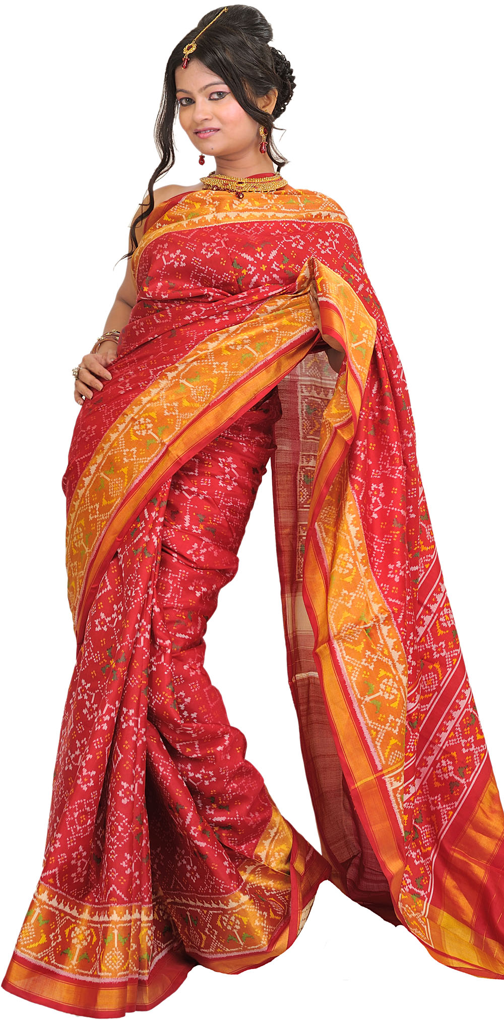 Pompeian-Red Patan Patola Sari from Gujarat with Ikat Weave | Exotic ...