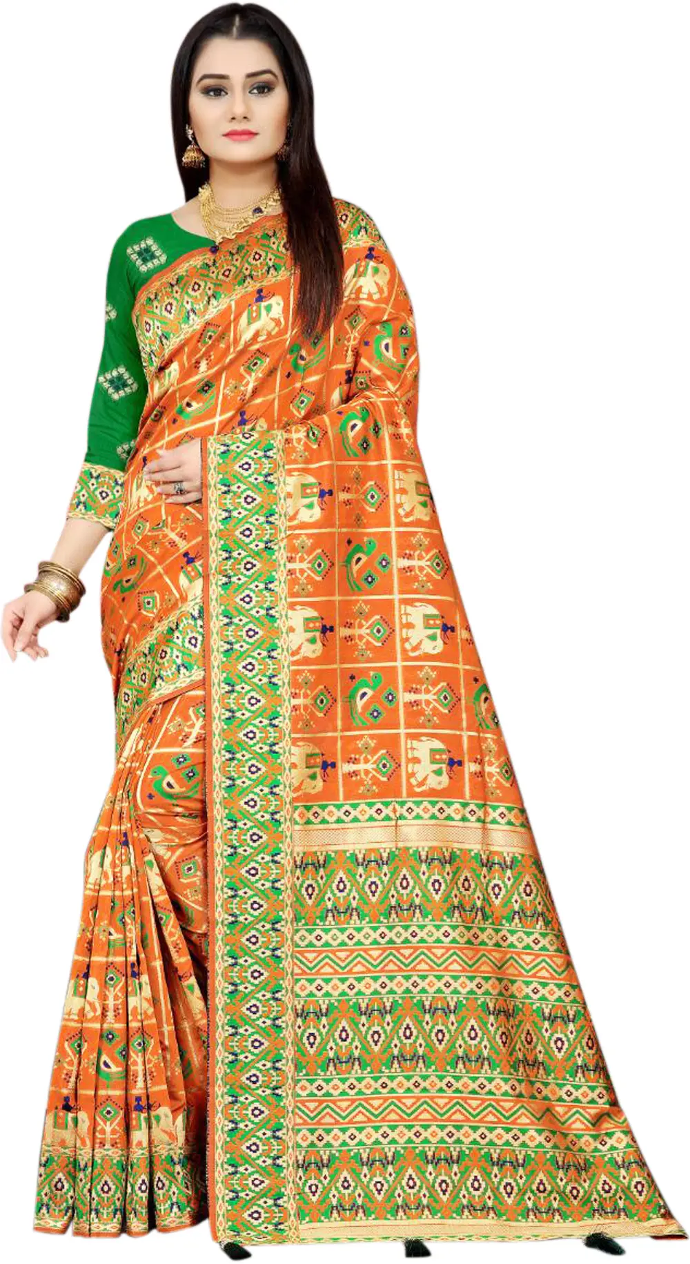 Gharchola Sari from Gujarat with Zari-Woven Elephants and Peacocks