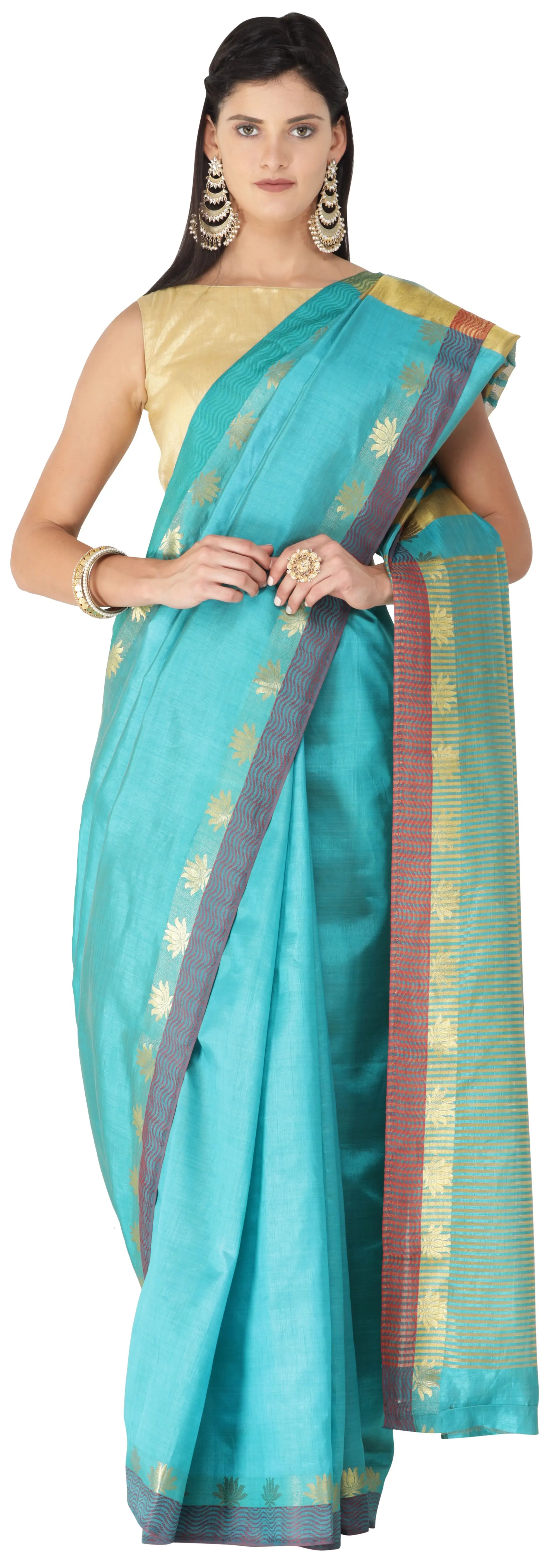 Plain Silk Saree from Chennai with Woven Stripes on Pallu and Border