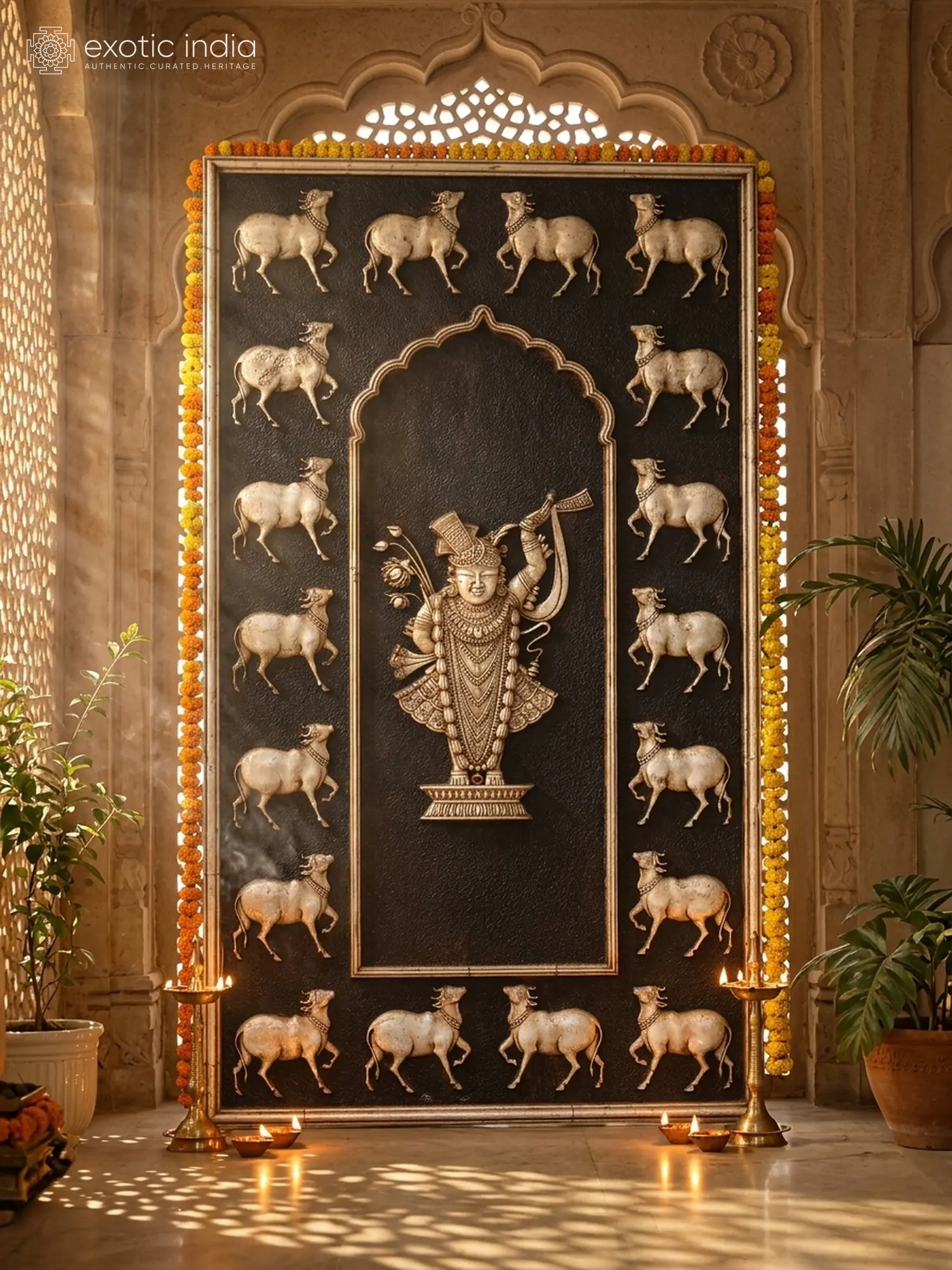 Divine Shrinathji Marble Relief Panel - 72
