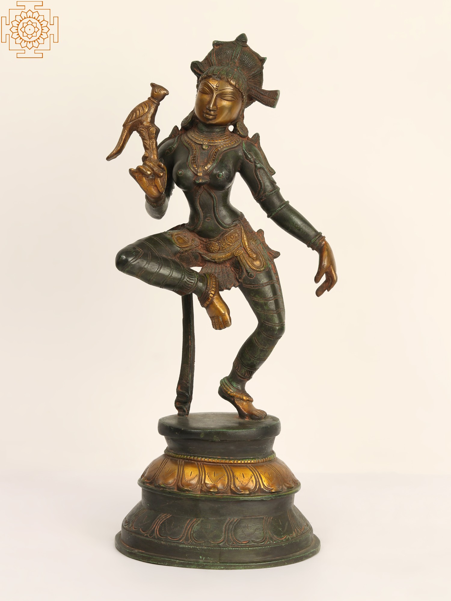 16 Brass Dancing Apsara With A Parrot