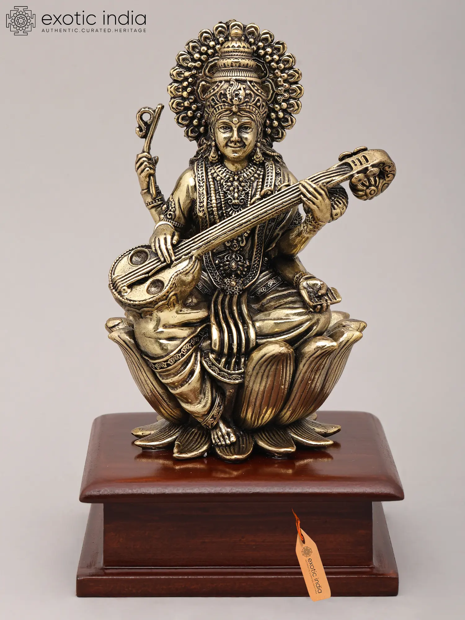 Four Armed Brass Saraswati Idol | Goddess of Knowledge & Music