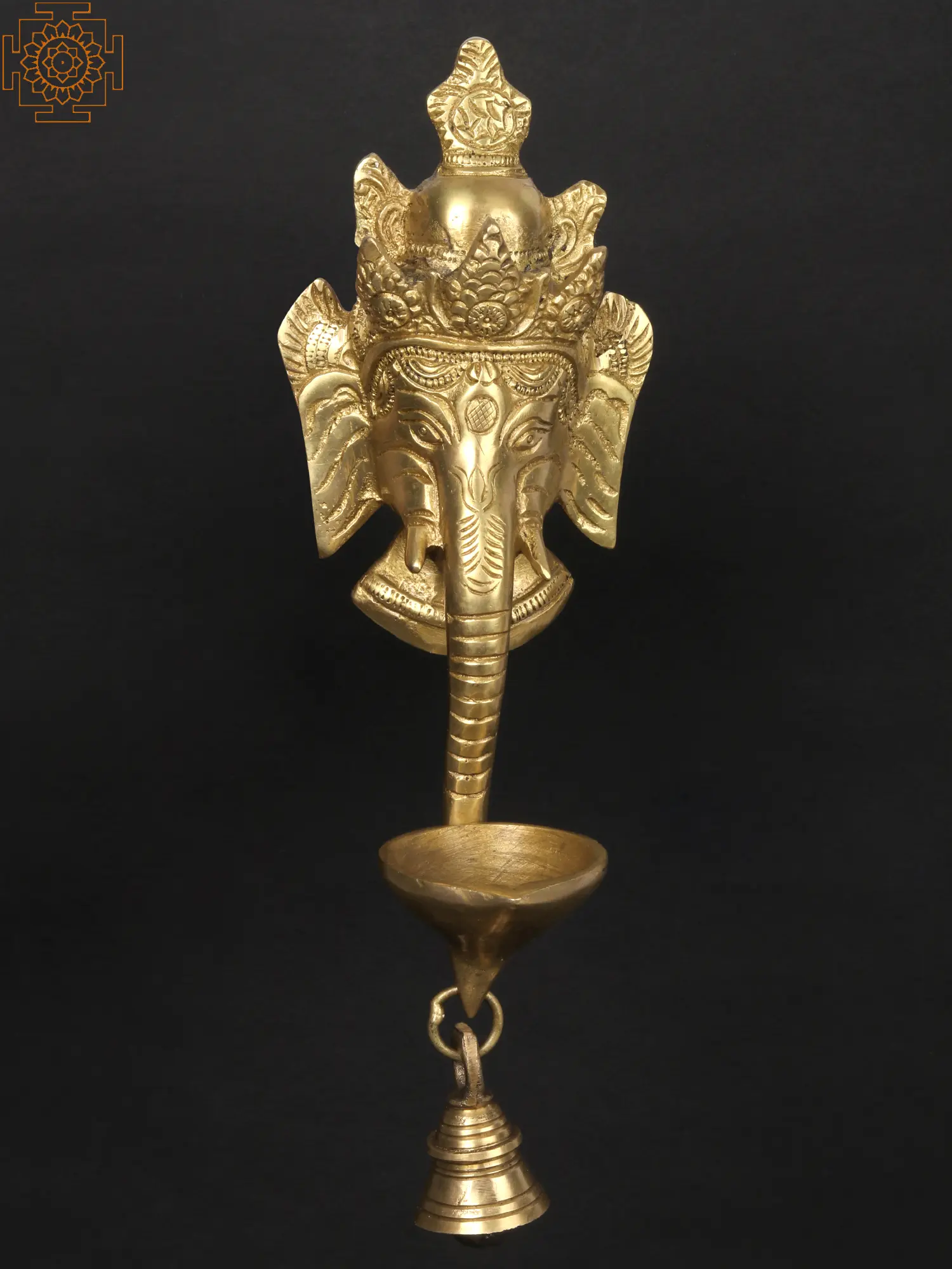 Brass Statue Exotic India Ganesha Wall Hanging with Bell 