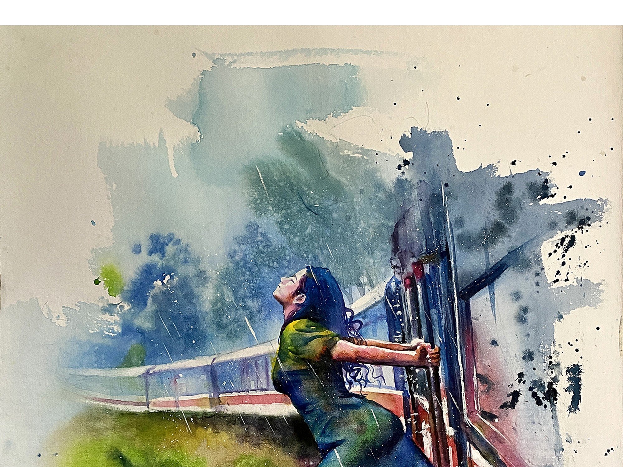 Feeling the Rain, Watercolor Painting