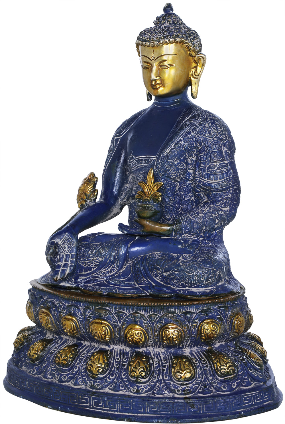 16" Medicine Buddha Seated on Double Lotus (Tibetan Buddhist Deity) In