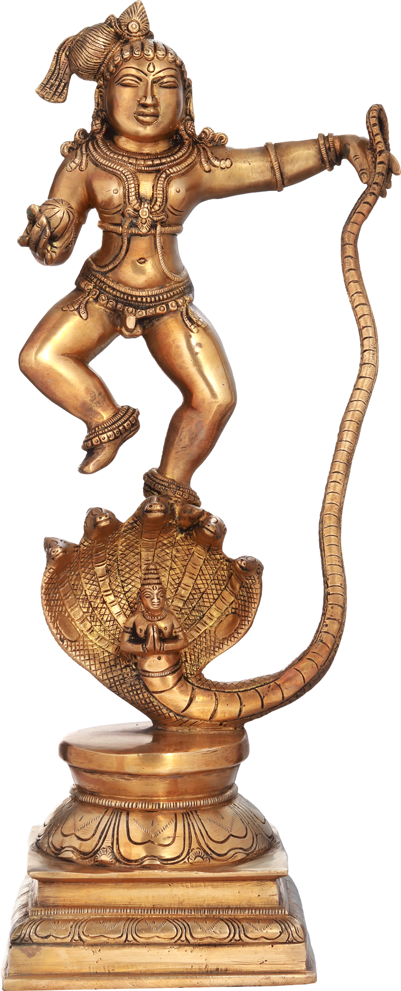 Exotic India Lord Krishna Vanquishes Kaliya Brass Statue Color Double Chola Color