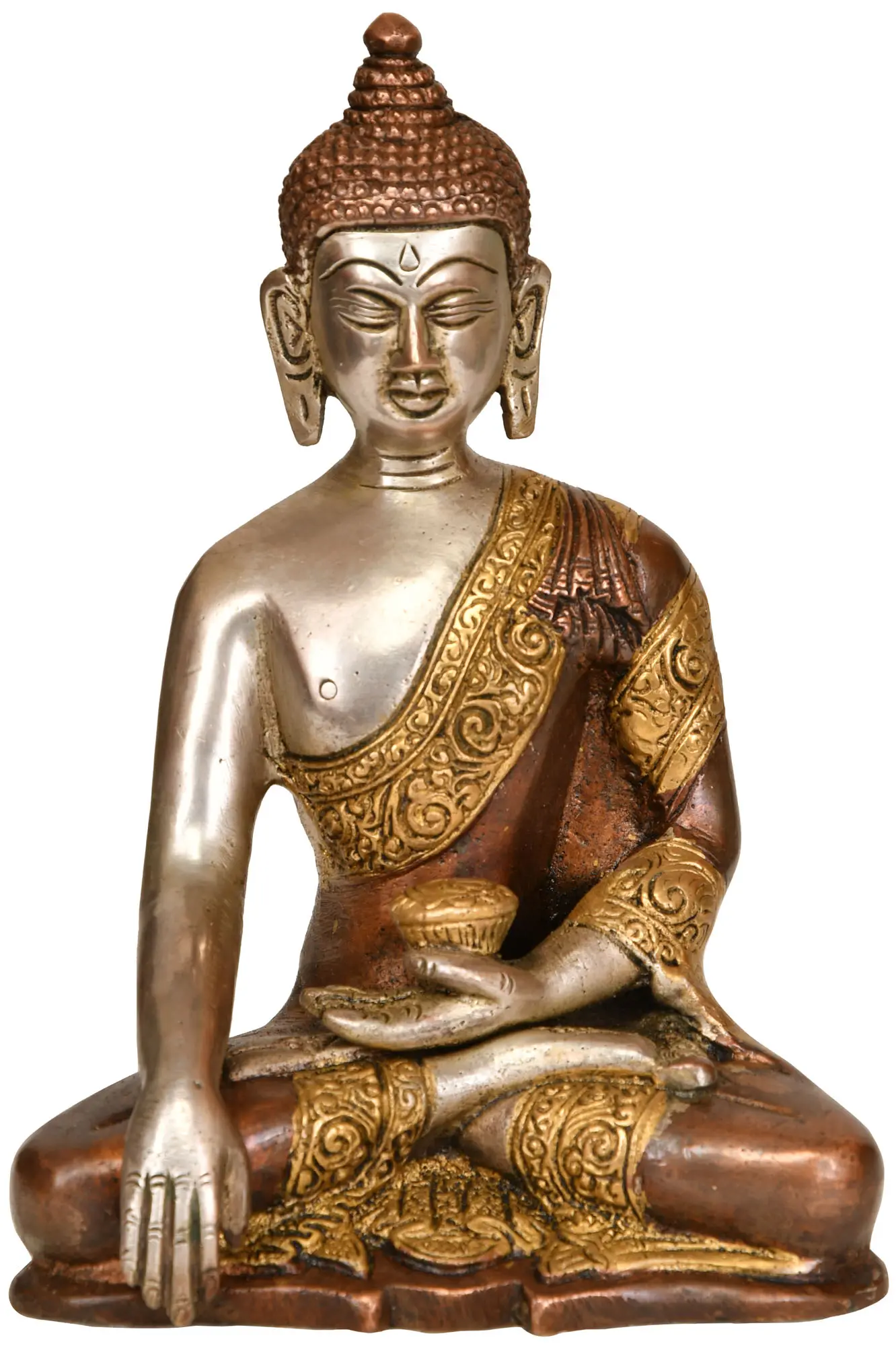 Exotic India Tibetan Buddhist Bhumisparsha Buddha Brass Statue 