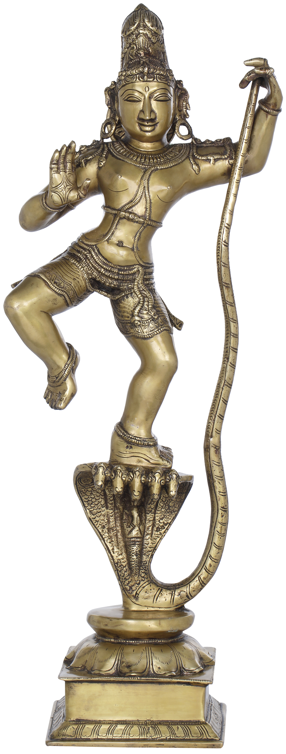 29 Large Size Lord Krishna Subduing Kaliya In Brass, Handmade, Made In  India