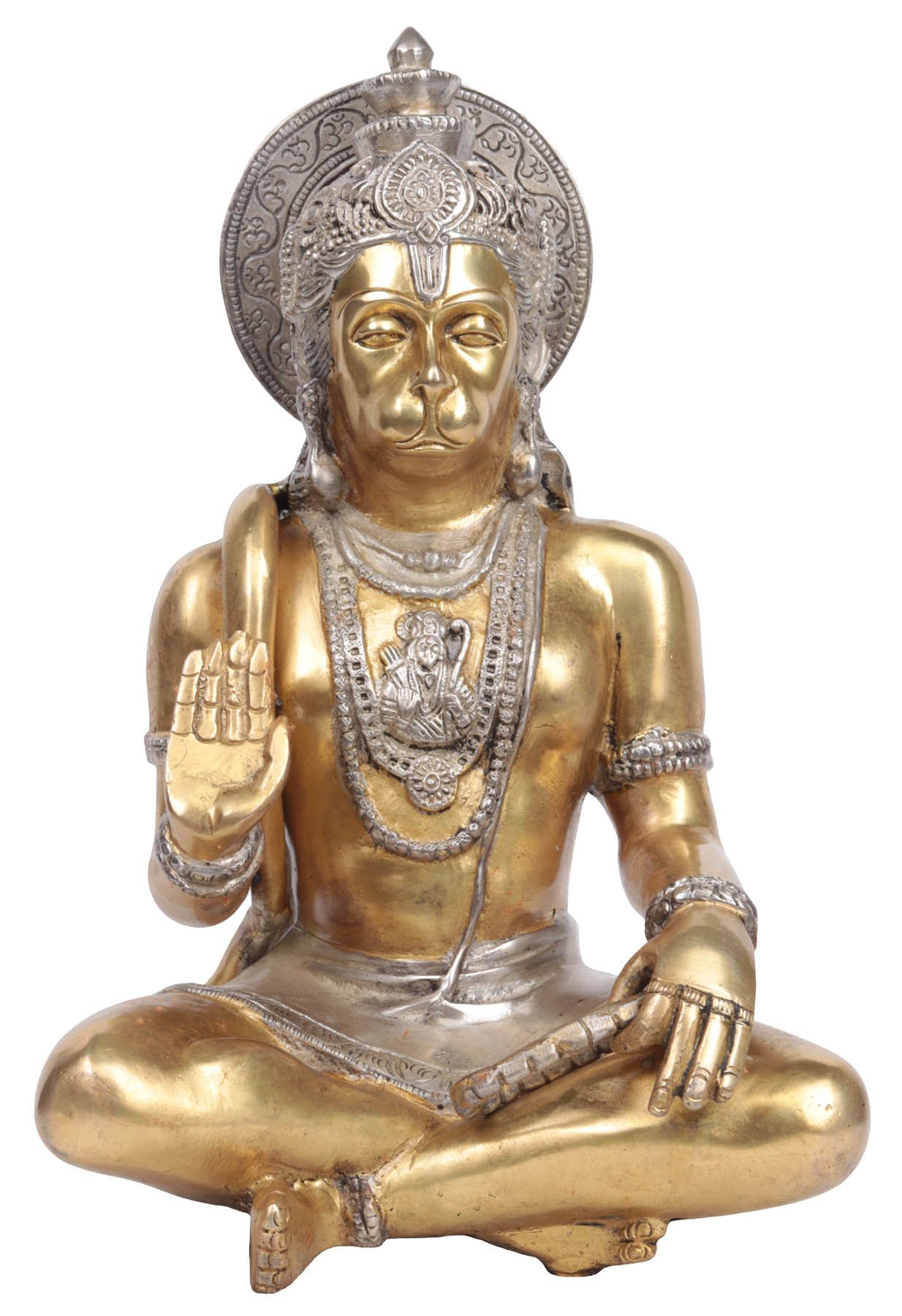 Exotic India Lord Hanuman in Prayer Brass Statue Color Silver Color