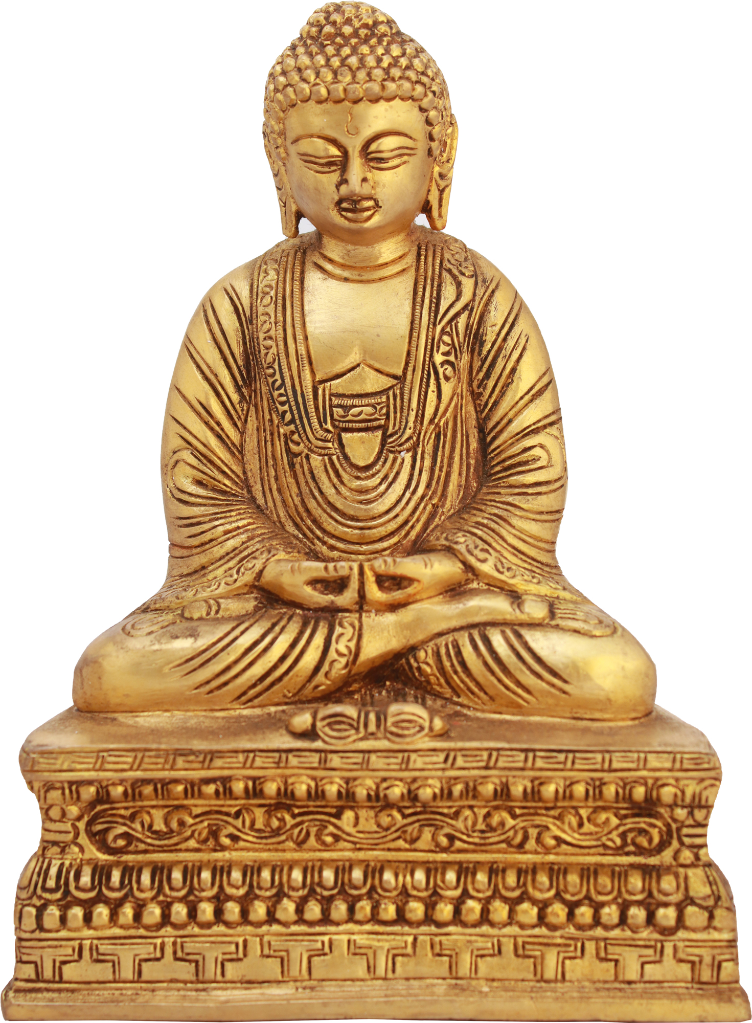Color Red Gold Color - Brass Statue Exotic India Tibetan Buddhist Lord Buddha in Dhyana Mudra Meditation