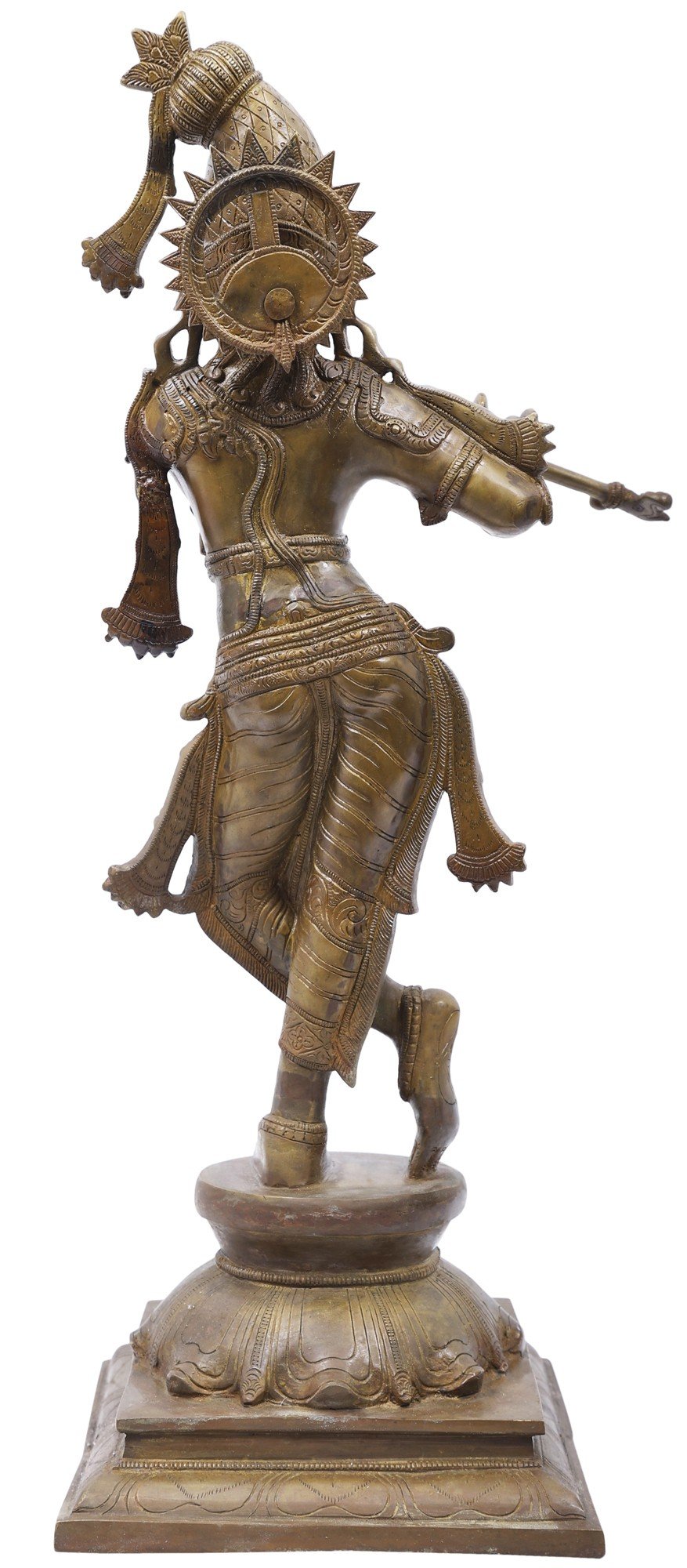Color Natural Brass Color Plays On The Flute Exotic India Haloed Krishna Brass Statue The Tribhanga Murari Color Natural Brass Color Plays On The Flute Exotic India Haloed Krishna Brass Statue The Tribhanga Murari