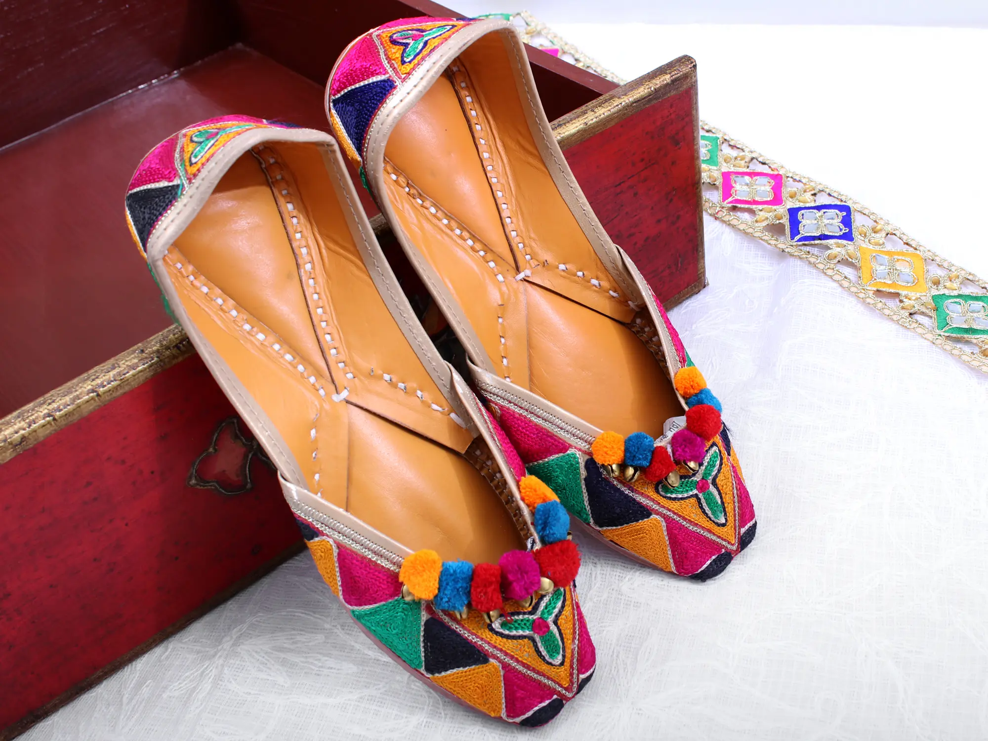 Multicolor Aari-Embroidered Jootis with Ghungaroos