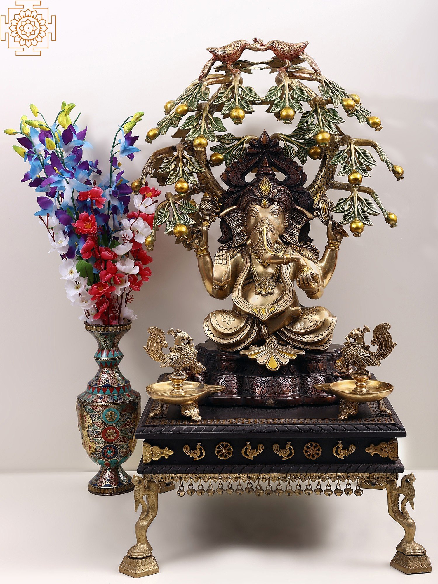 24" Brass Lord Ganesha With Tree | Handmade | Exotic India Art