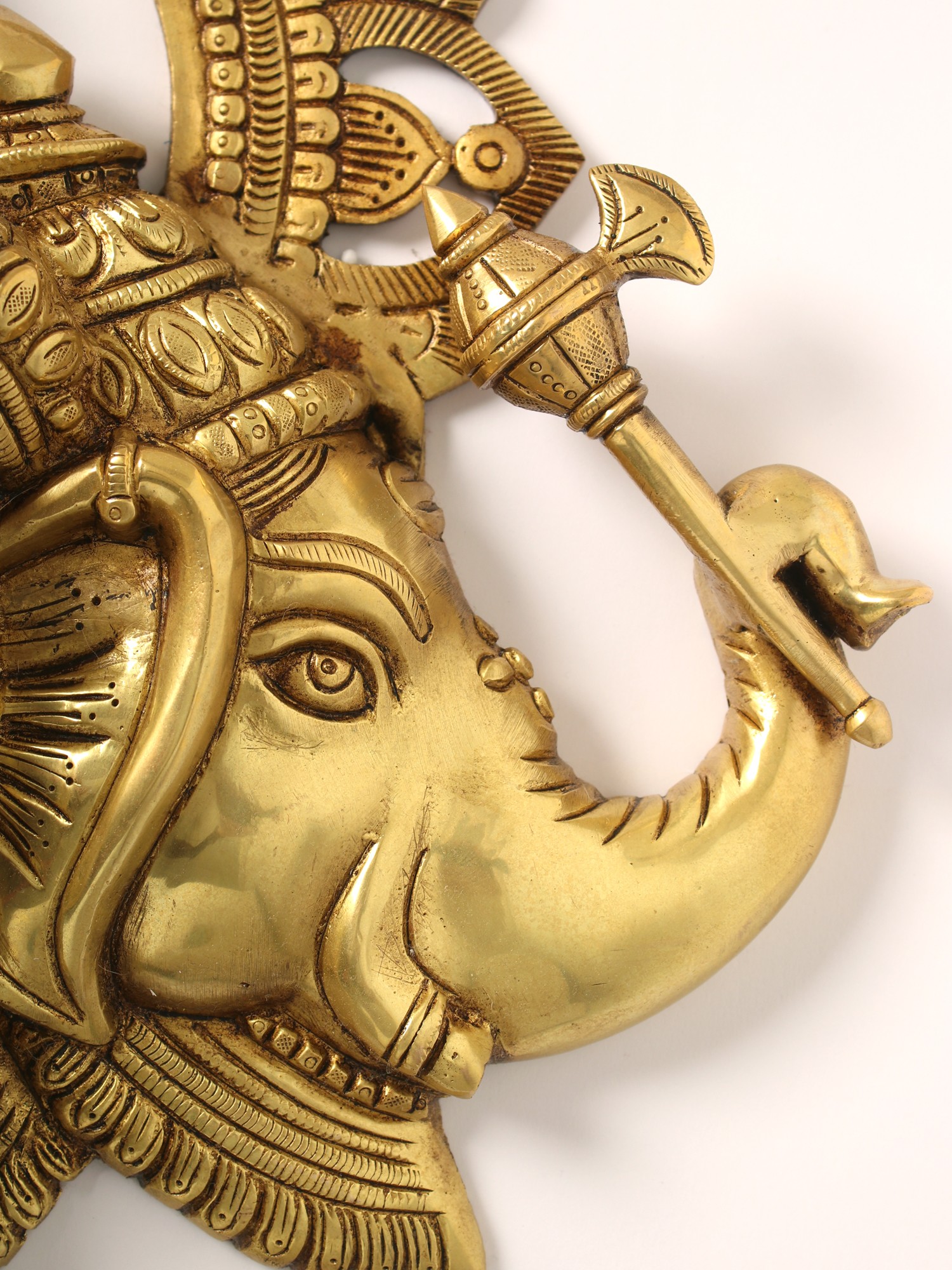 17" Three Headed Ganesha Face Wall Hanging in Brass Exotic India Art