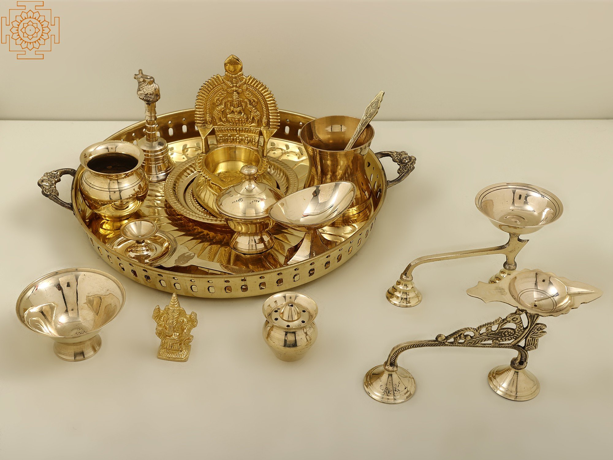 Buy Brass Designer Pooja Thali Set of 7 Piece Online
