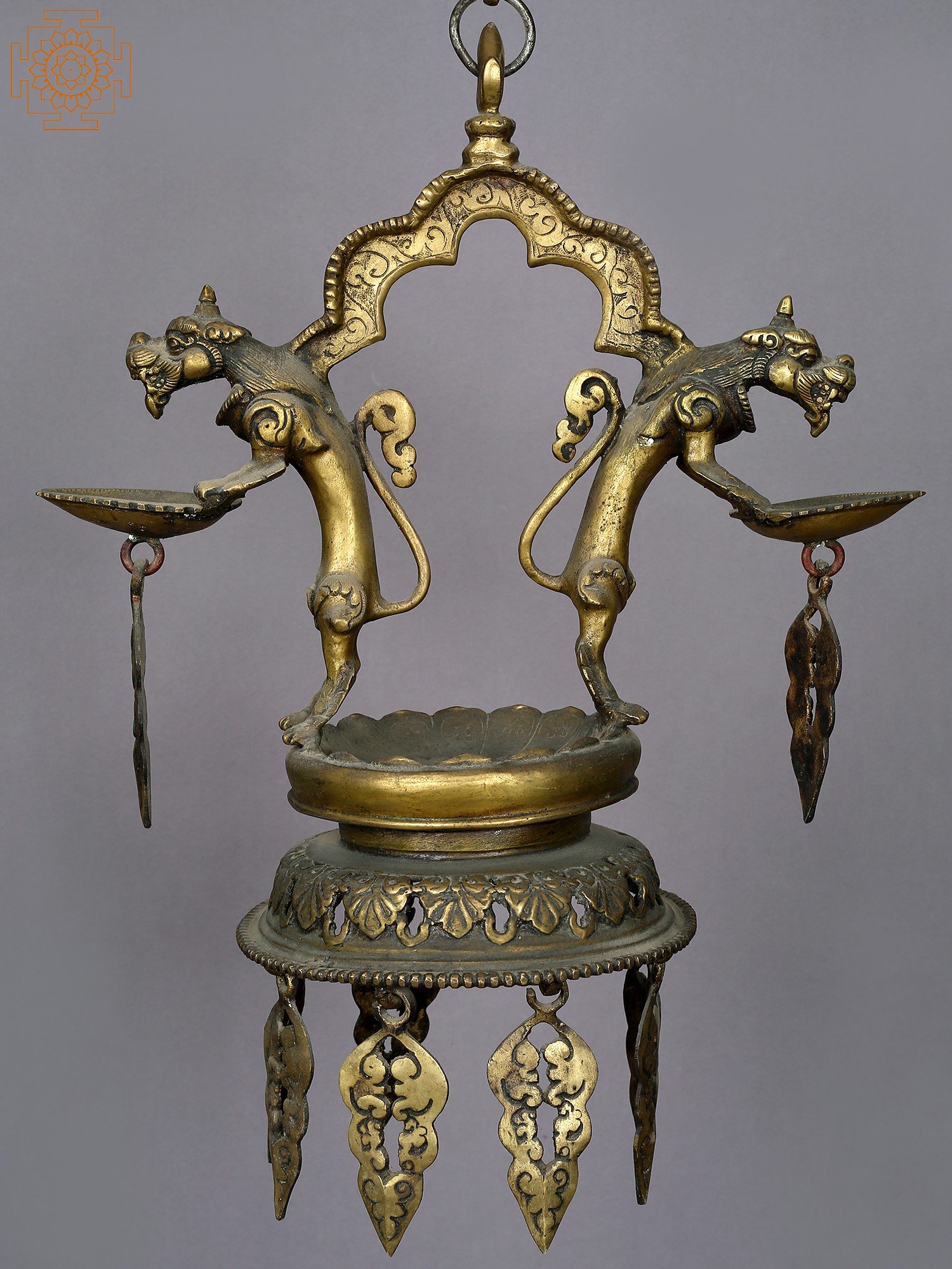 12 Small Hanging Brass Stupa Oil Lamp from Nepal