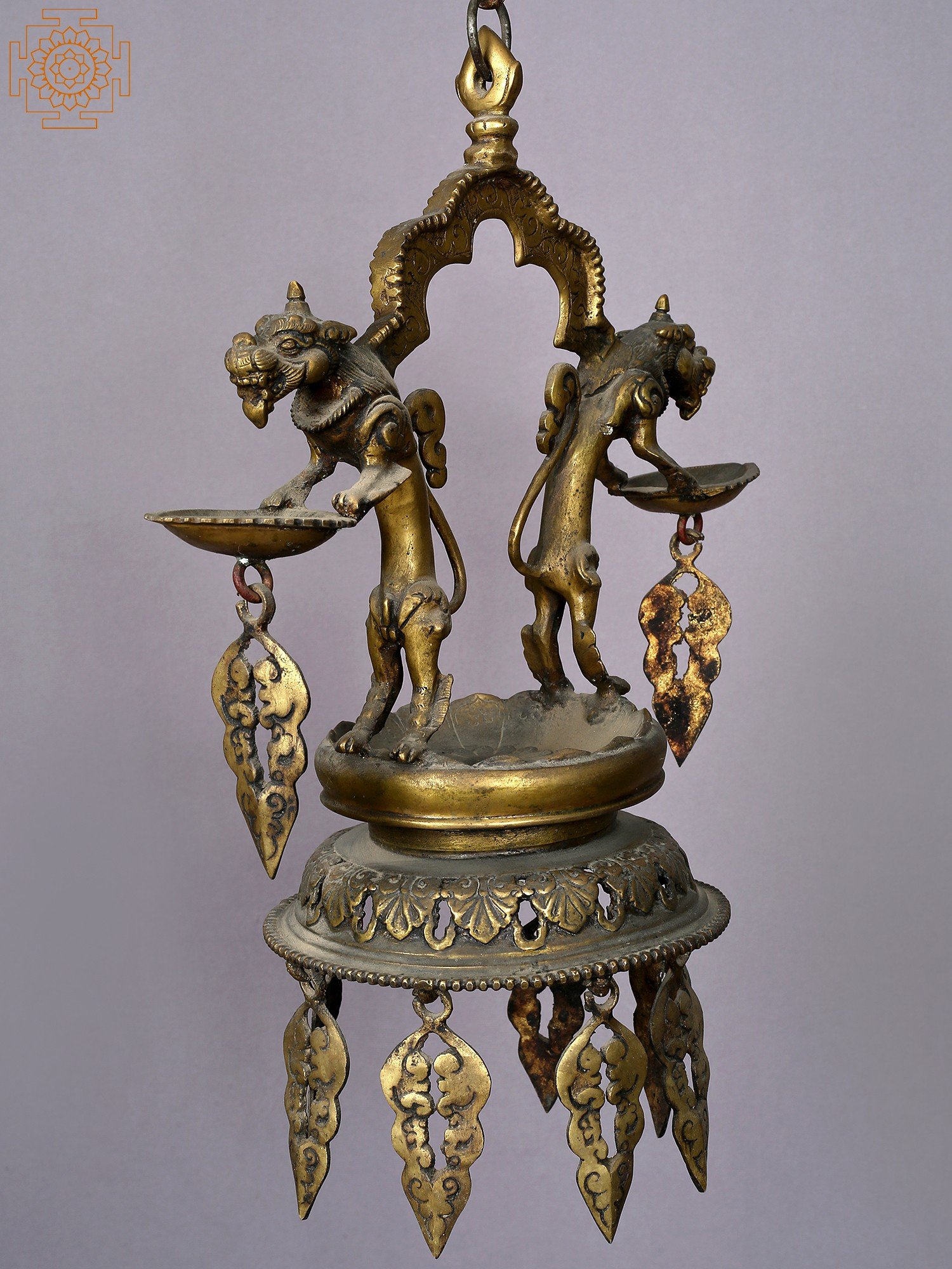 12 Small Hanging Brass Stupa Oil Lamp from Nepal
