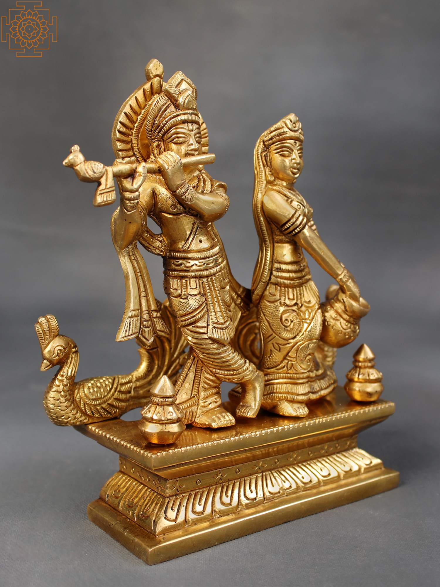 Krishna Playing Flute With Radha | Brass Sculpture | Exotic India Art