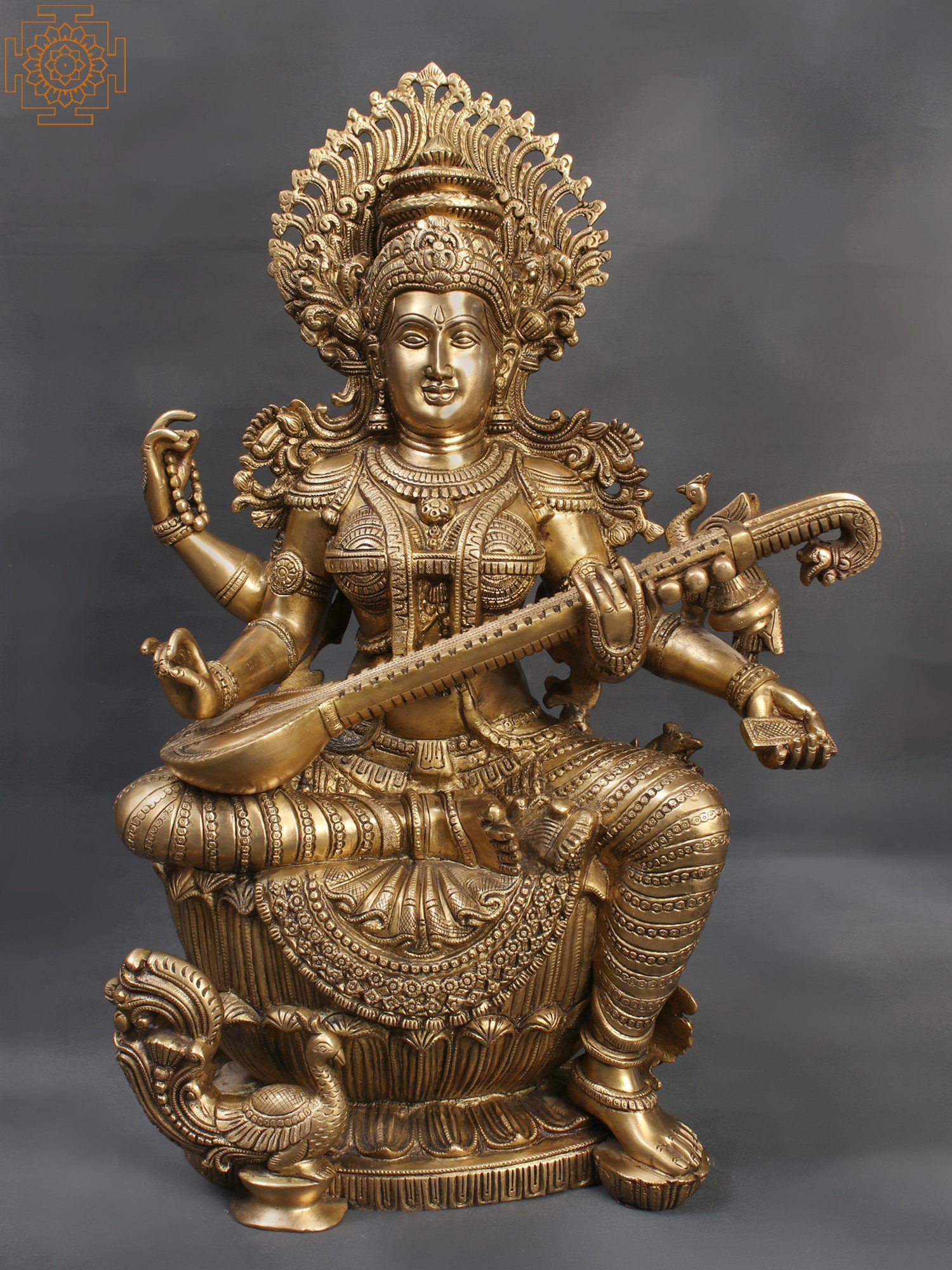 25 Sitting Devi Saraswati Brass Statue