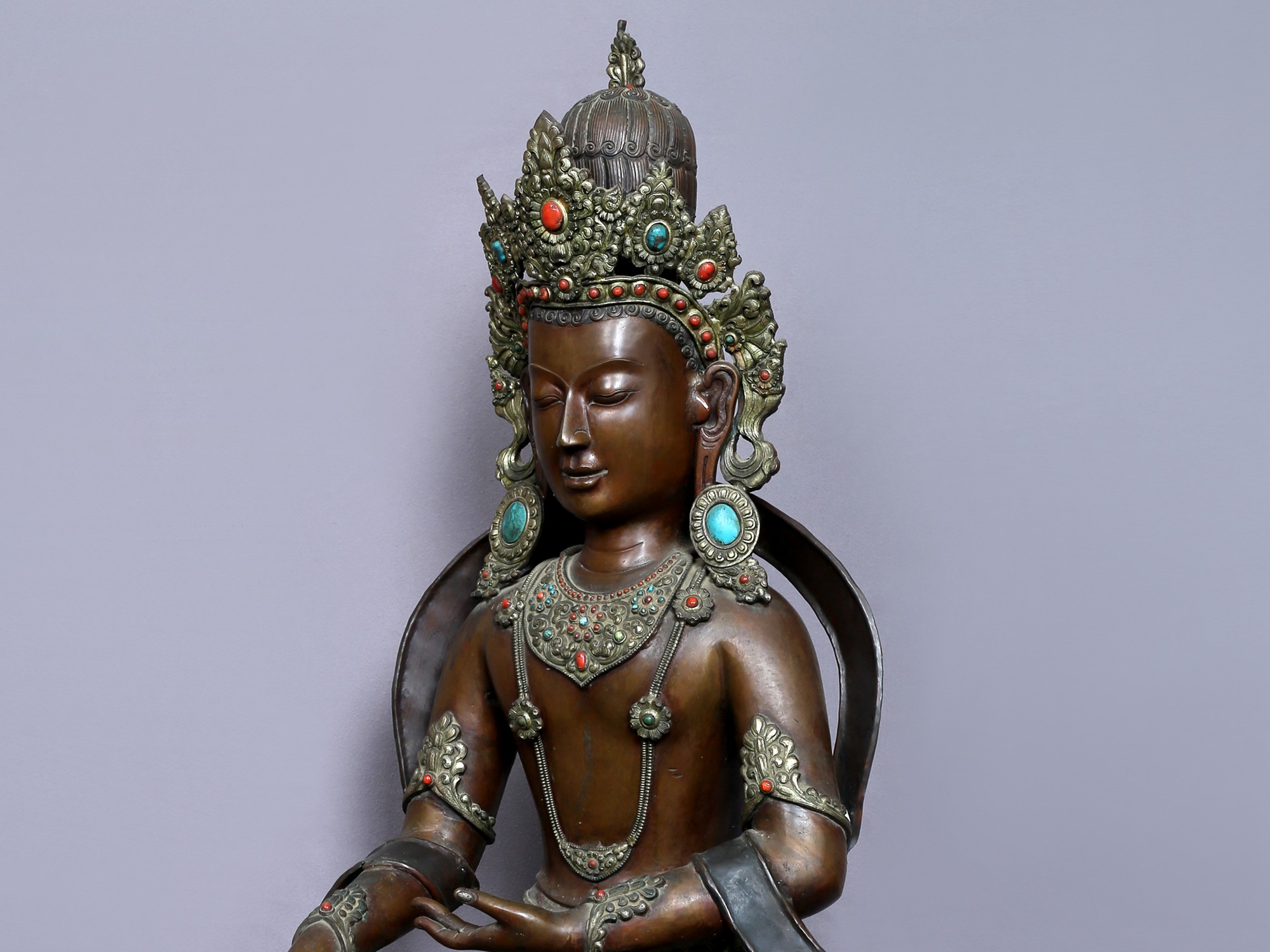 30'' Crowned Akshobhya Buddha With Stone Work From Nepal | Copper With ...