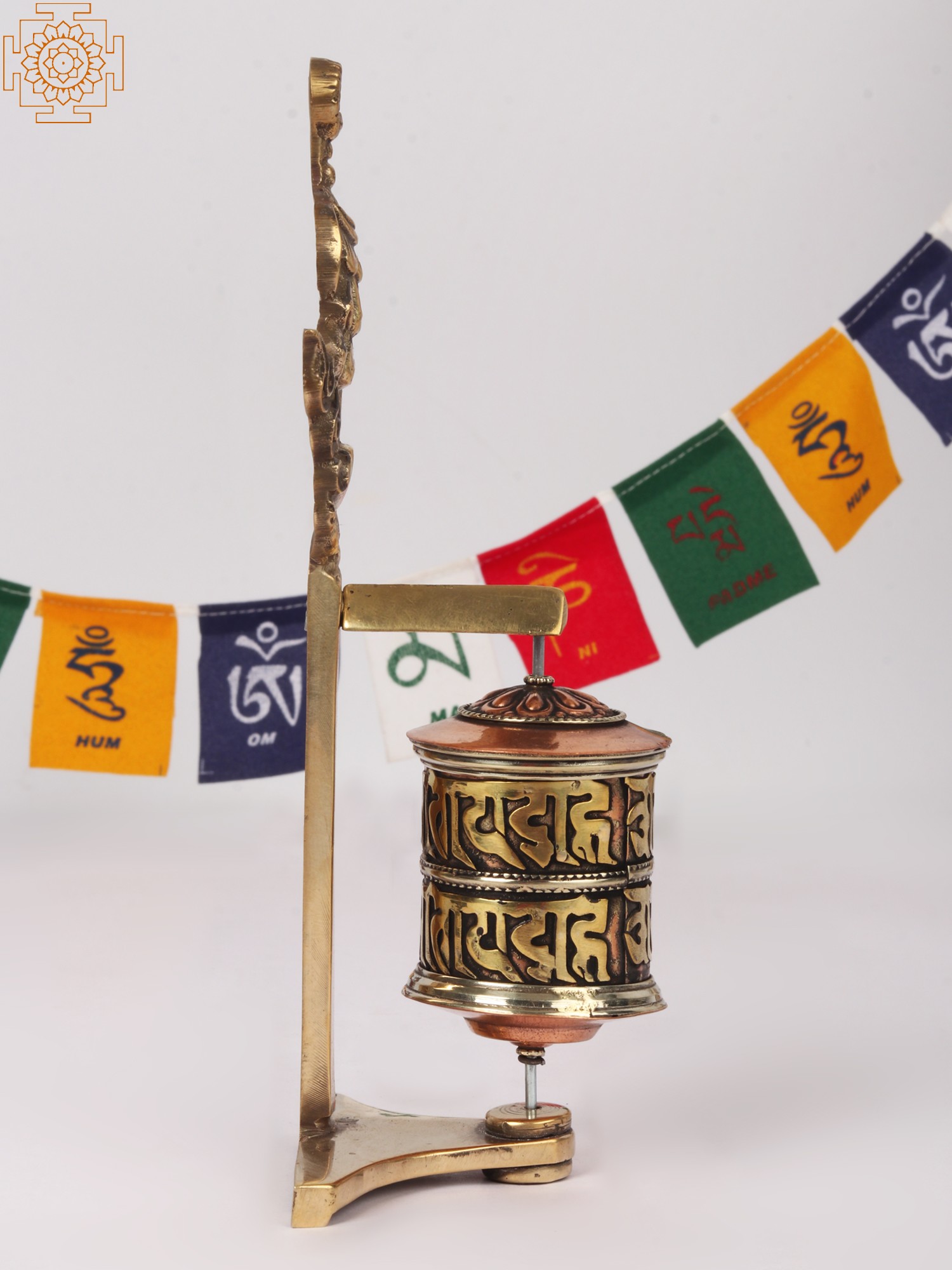 7" Om Mani Padme Hum Prayer Wheel with Parasol Wall Hanging Made in