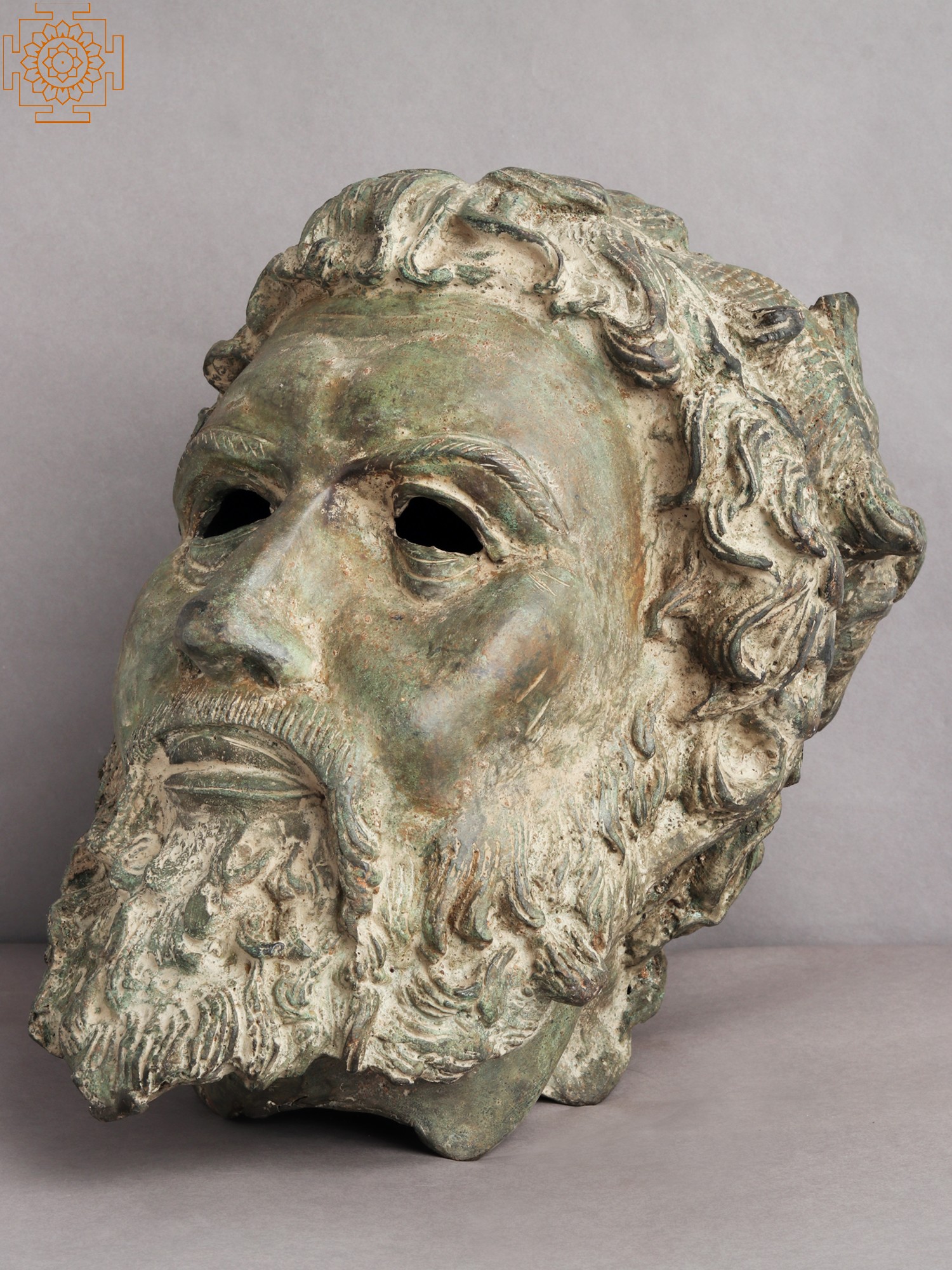 12" Poseidon Ancient Greek God Head Bronze Sculpture Exotic India Art