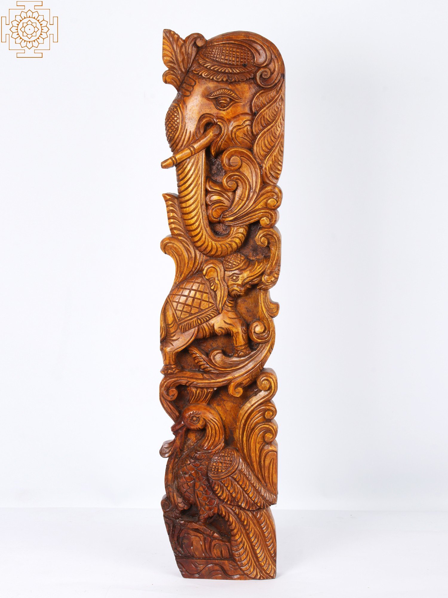 36'' Large Traditional Design Gajanan (Ganesha) and Animals | Wooden ...