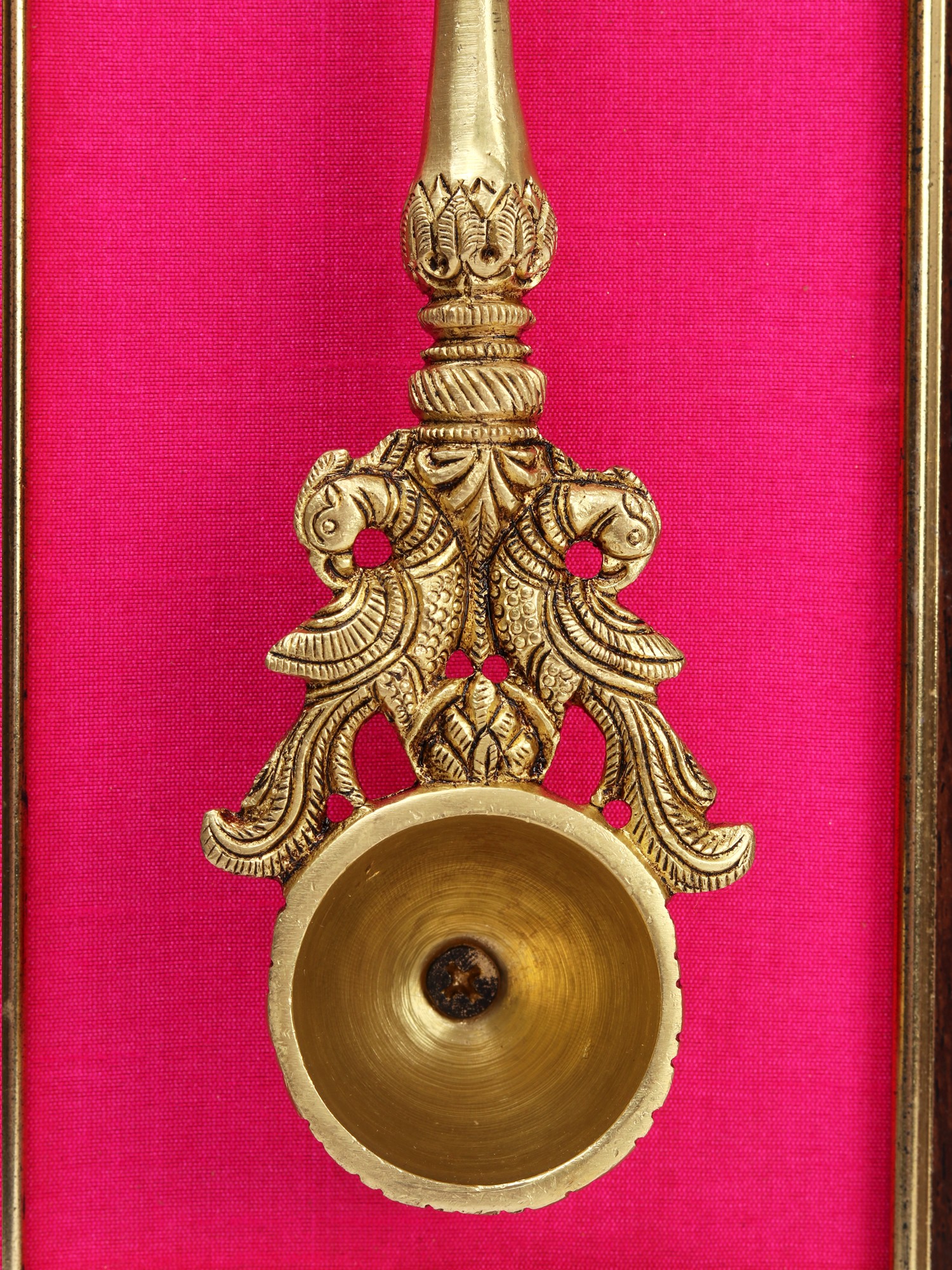 17" Wooden Framed Dancing Ganesha Ritual Spoon in Brass Wall Hanging