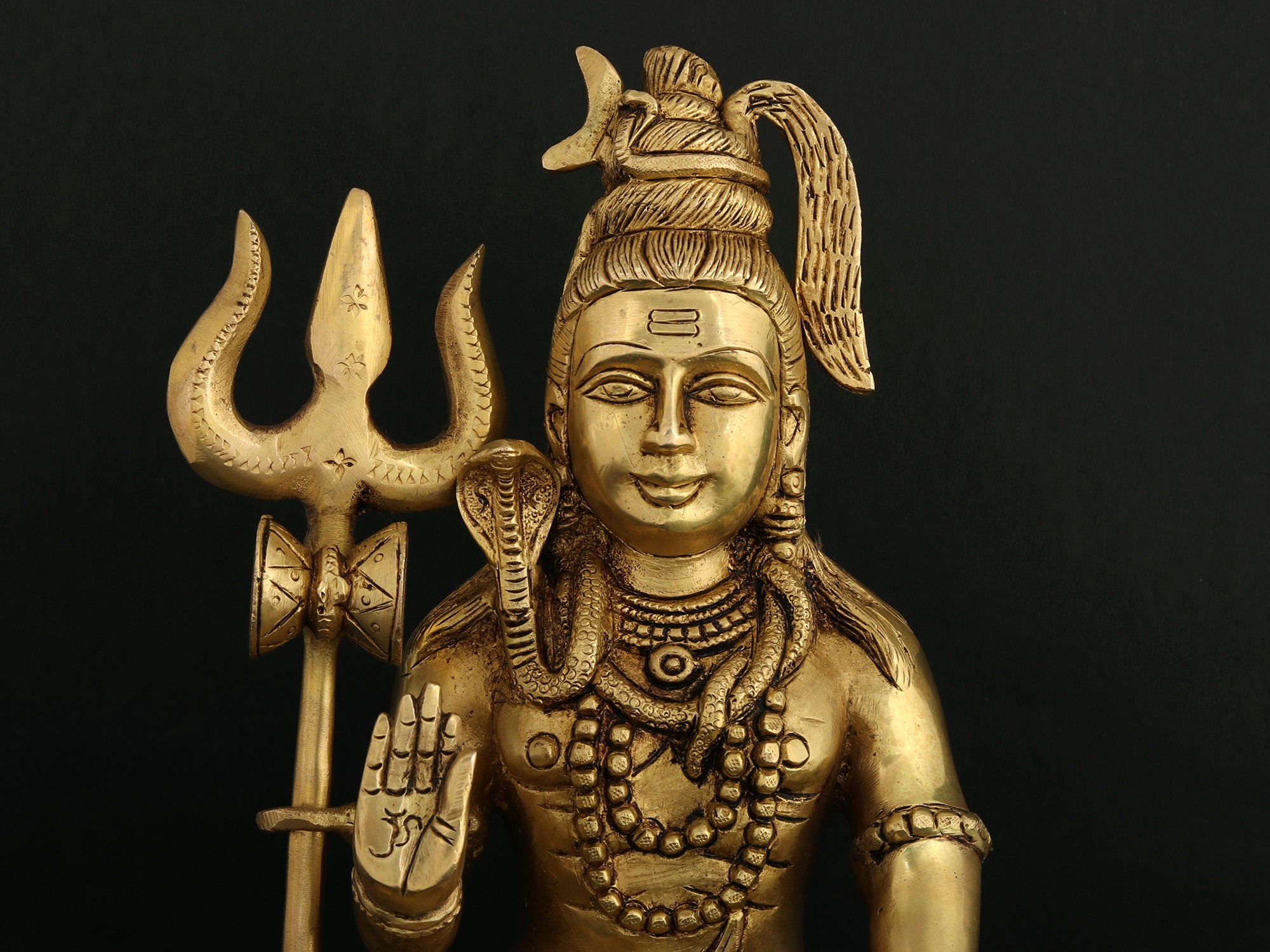 10" Sitting Lord Shiva in Blessing Gesture Brass Statue Exotic