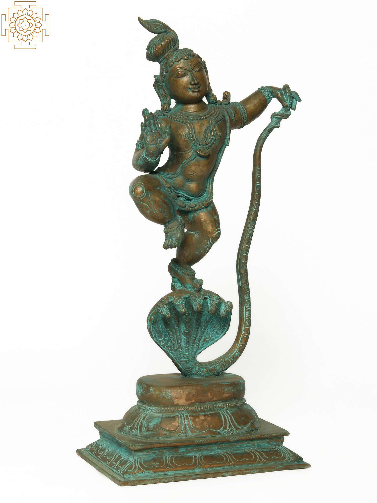 18" Kalinga Krishna Bronze Statue Exotic India Art