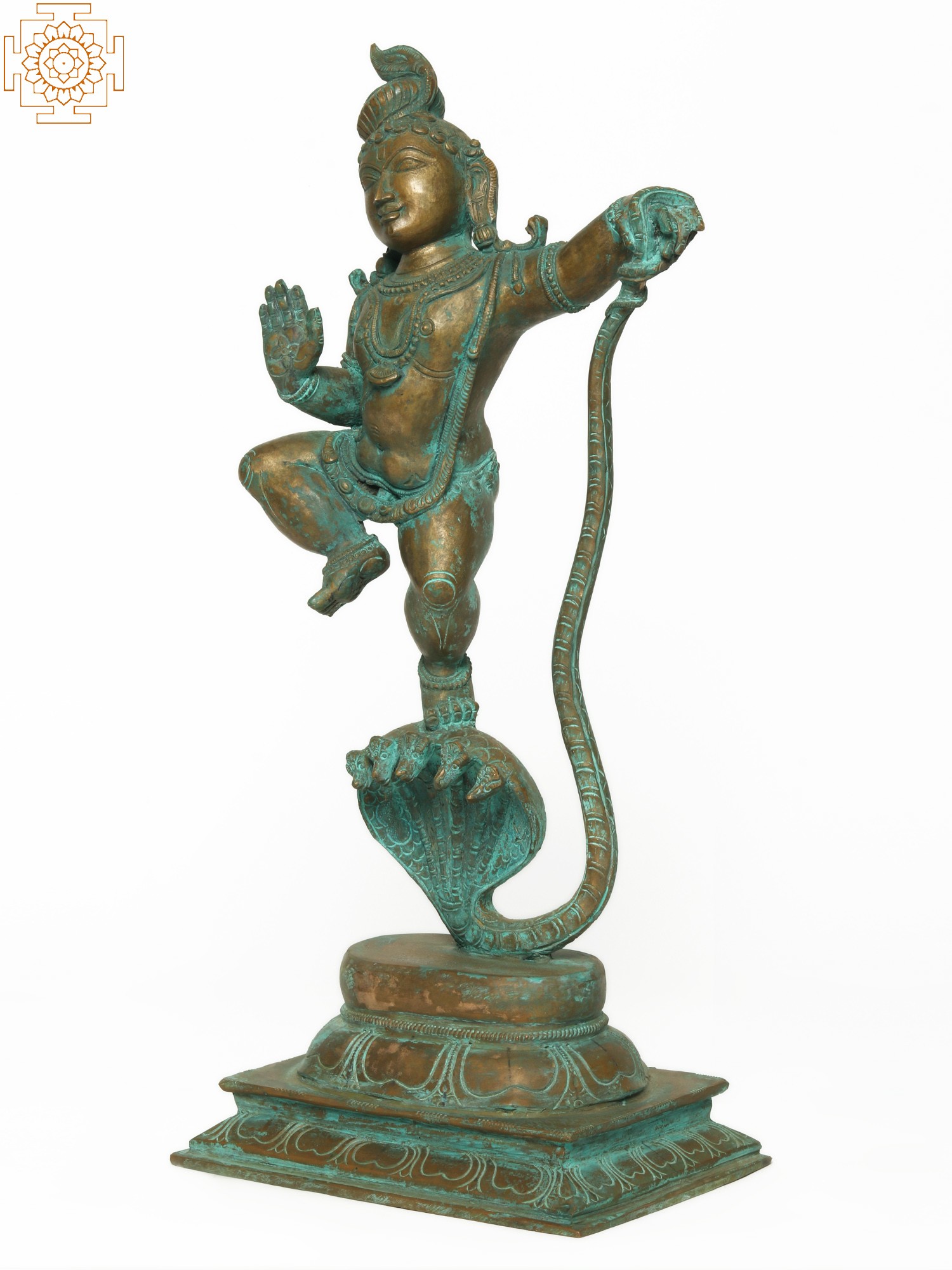 18" Kalinga Krishna Bronze Statue Exotic India Art
