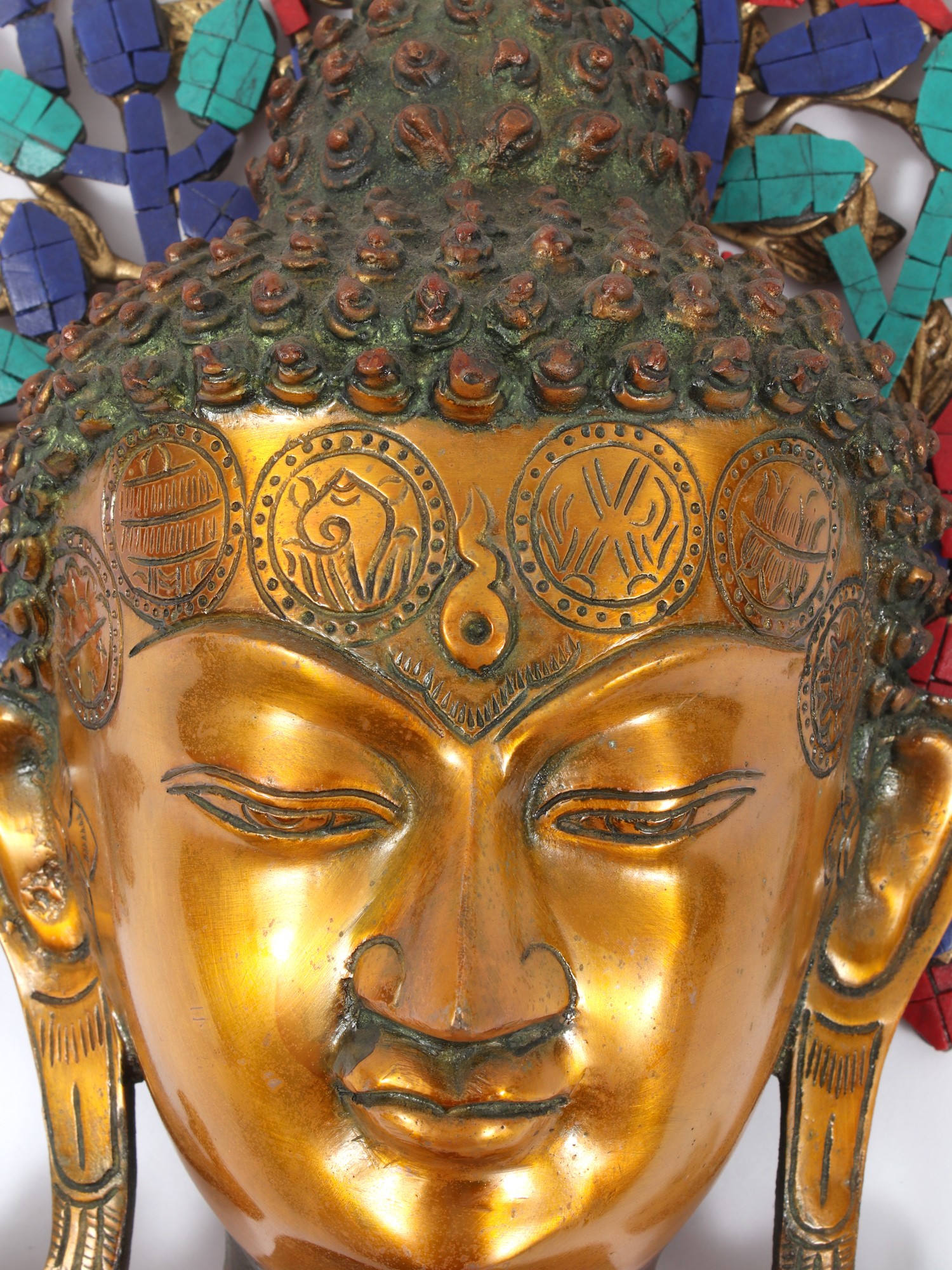 12" Brass Buddha Head Statue with Tree Wall Hanging Exotic India Art