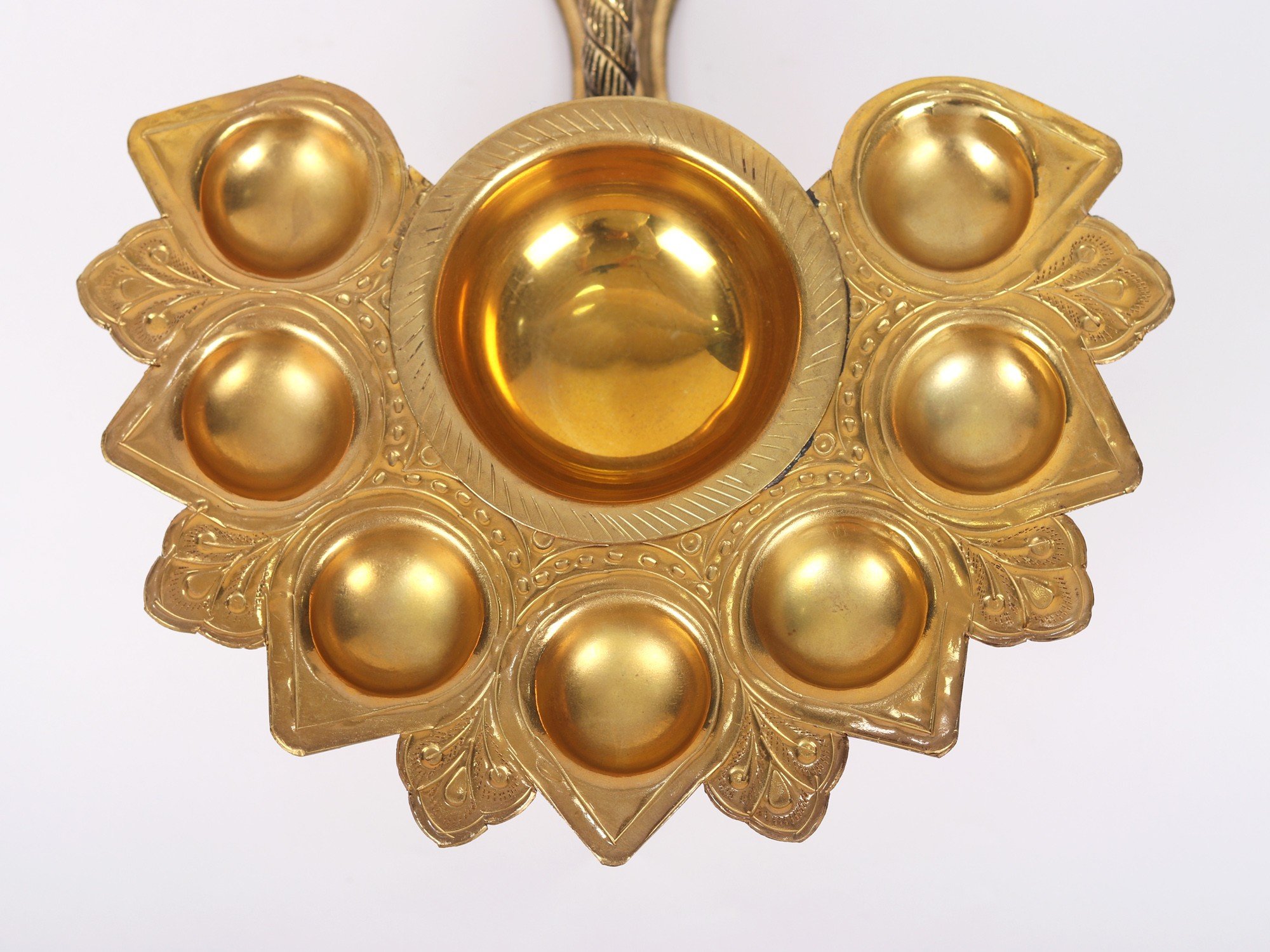 Brass Handheld Multiple Wicks Oil Lamp Exotic India Art