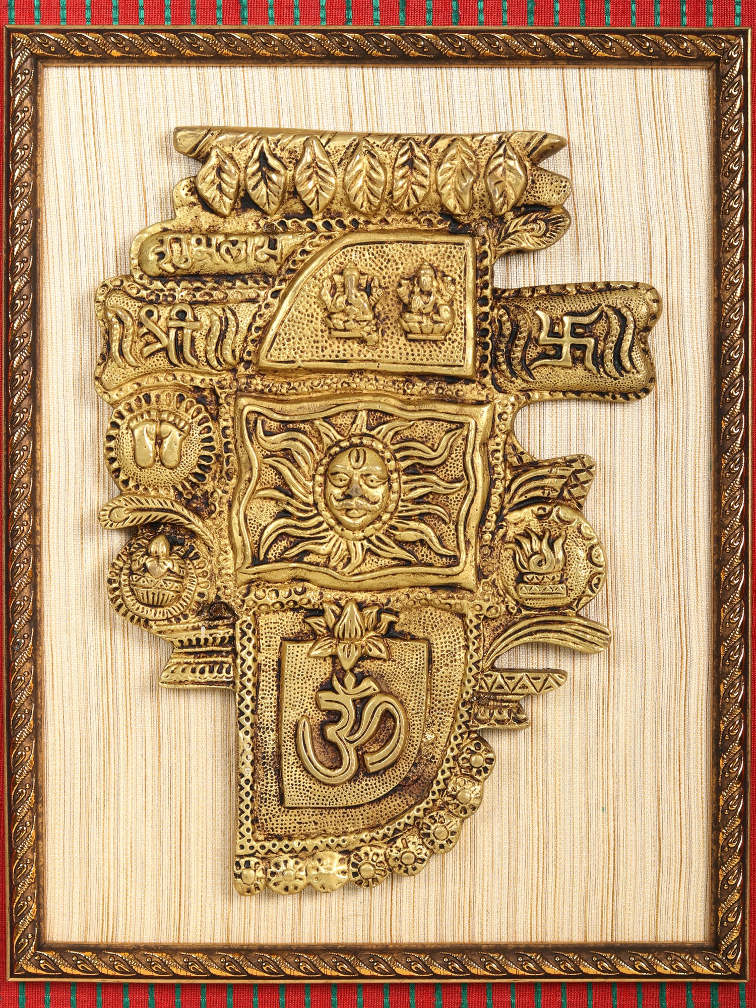 18" Decorative Temple in Brass Wooden Wall Hanging Frame Exotic