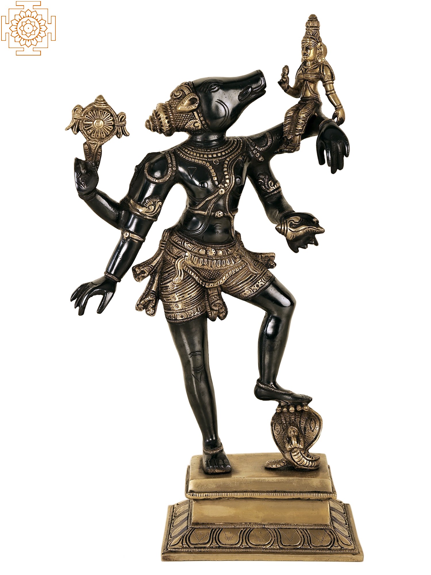 17 Varaha Avatara of Vishnu with Bhudevi (Boar Incarnation of Lord Vishnu)  In Brass | Handmade | Made In India