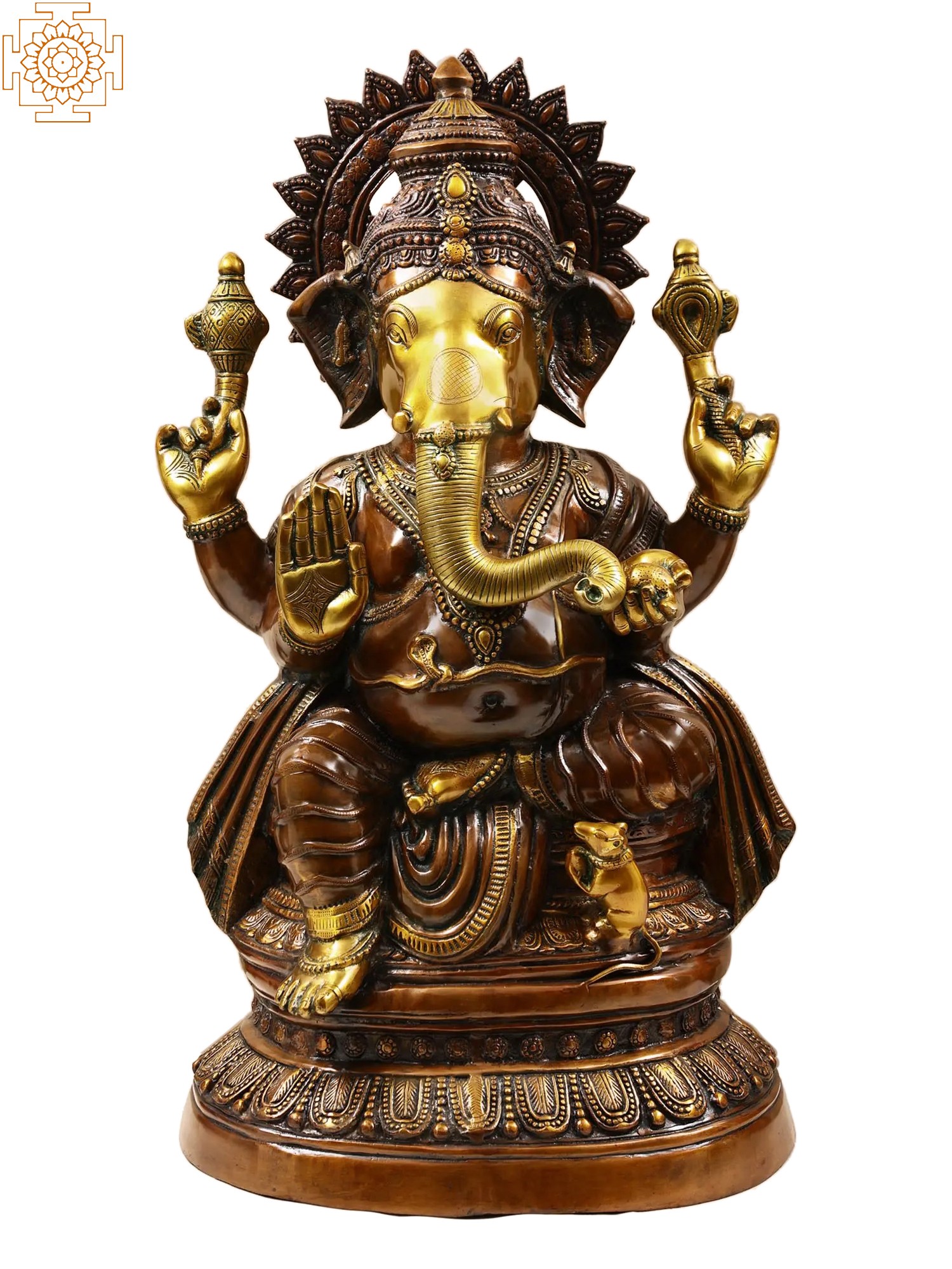 The Blessing Unique Ganesh Elephant God with Four Arms and Vintage Brass Bell Necklace