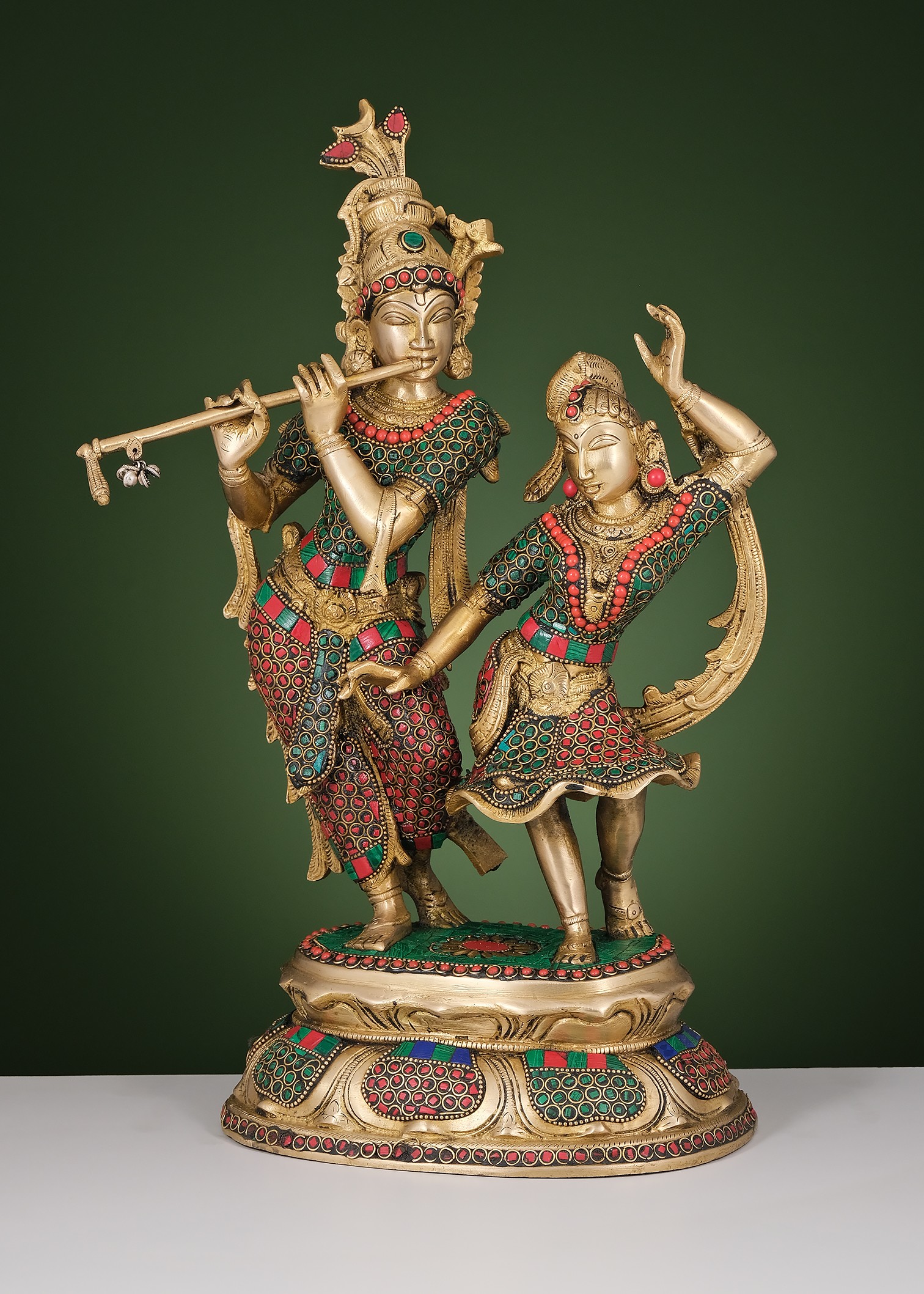 16 Brass Dancing Radha Krishna with Inlay Work | Handmade