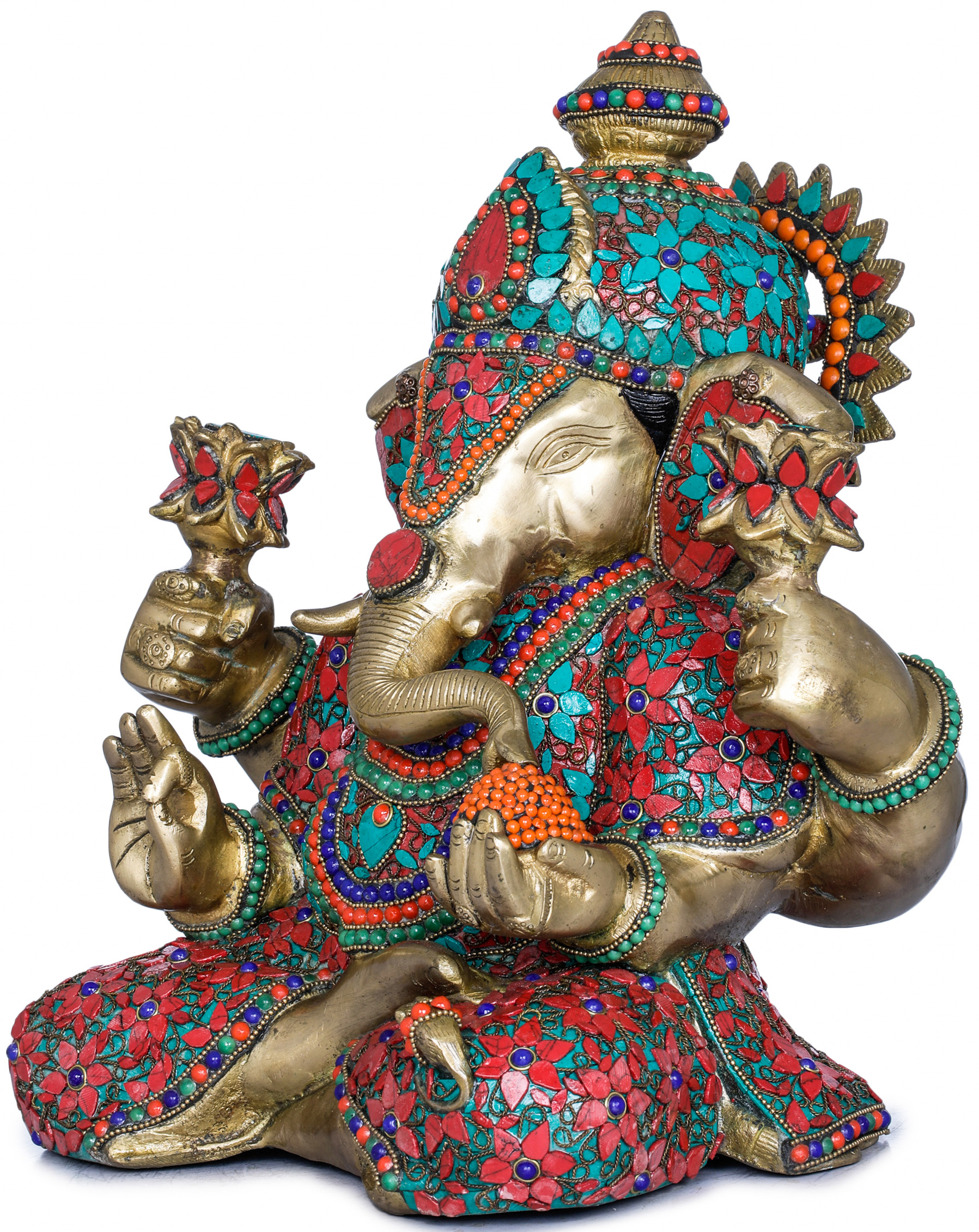 Lord Ganesha Holding Lotus Flowers in Hands