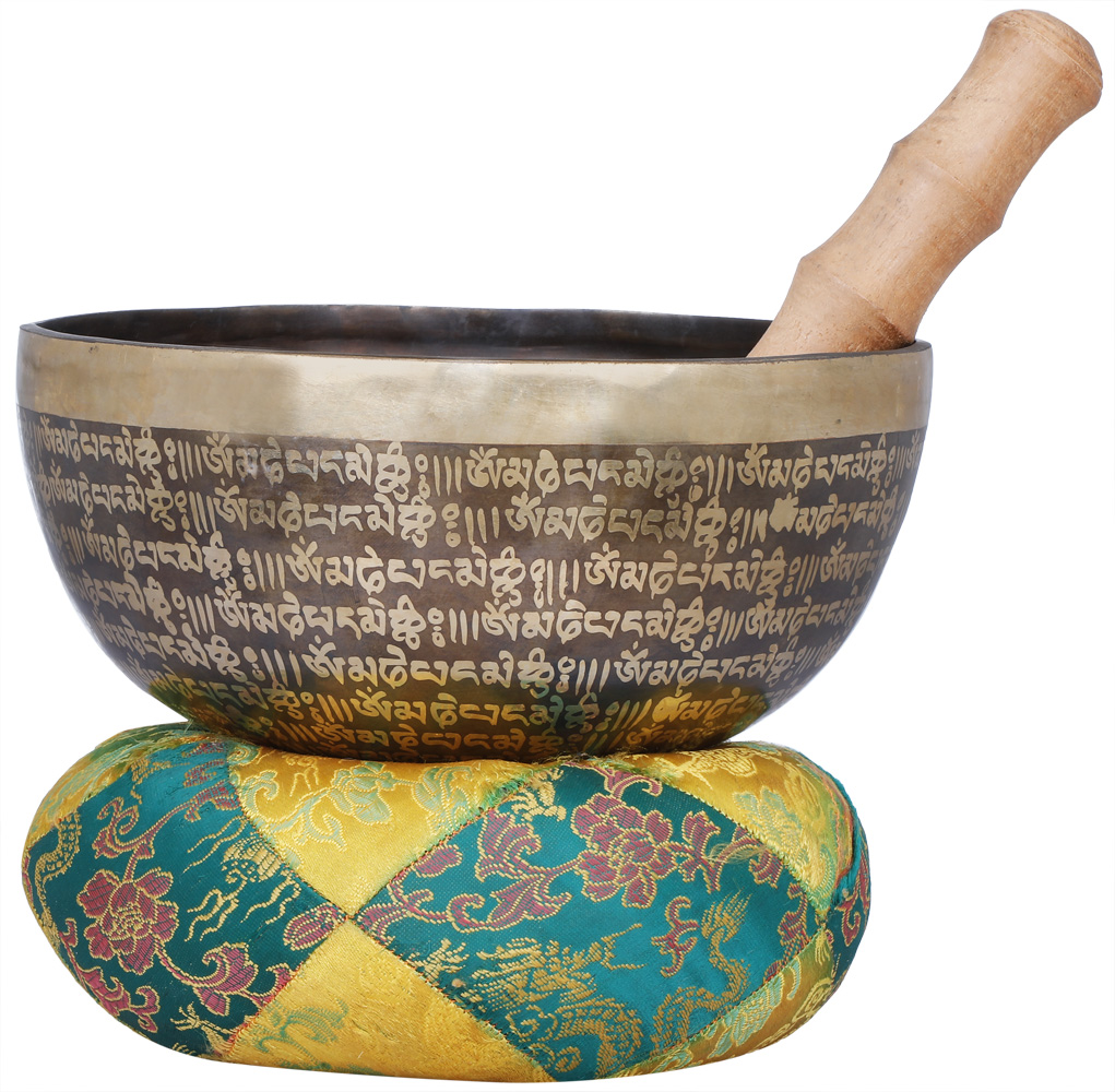 Densely Engraved Tibetan Buddhist Singing Bowl with YinYang Carved