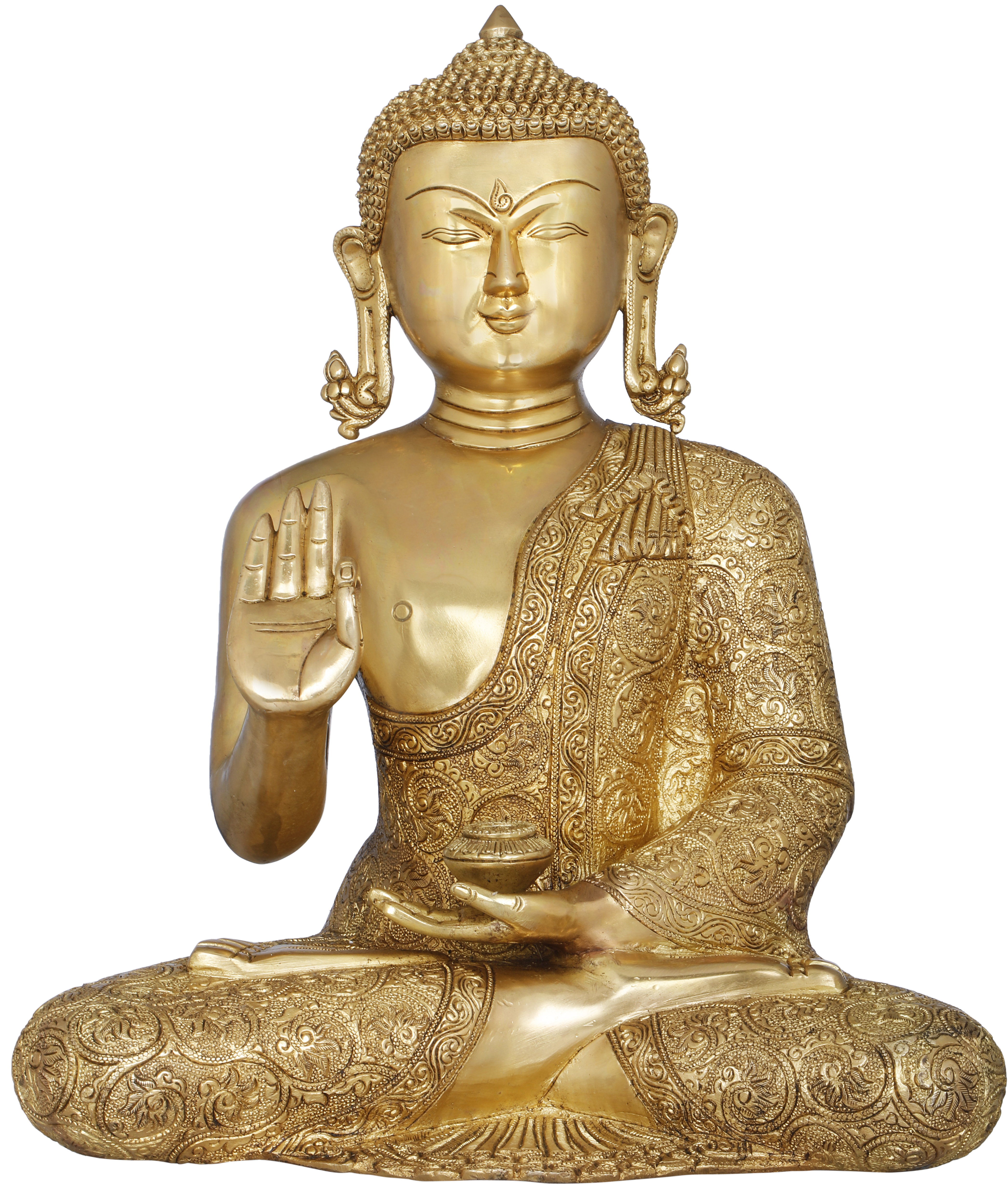 Brass Buddha Holding Bowl Lotus Pose Statue- Brass Statue
