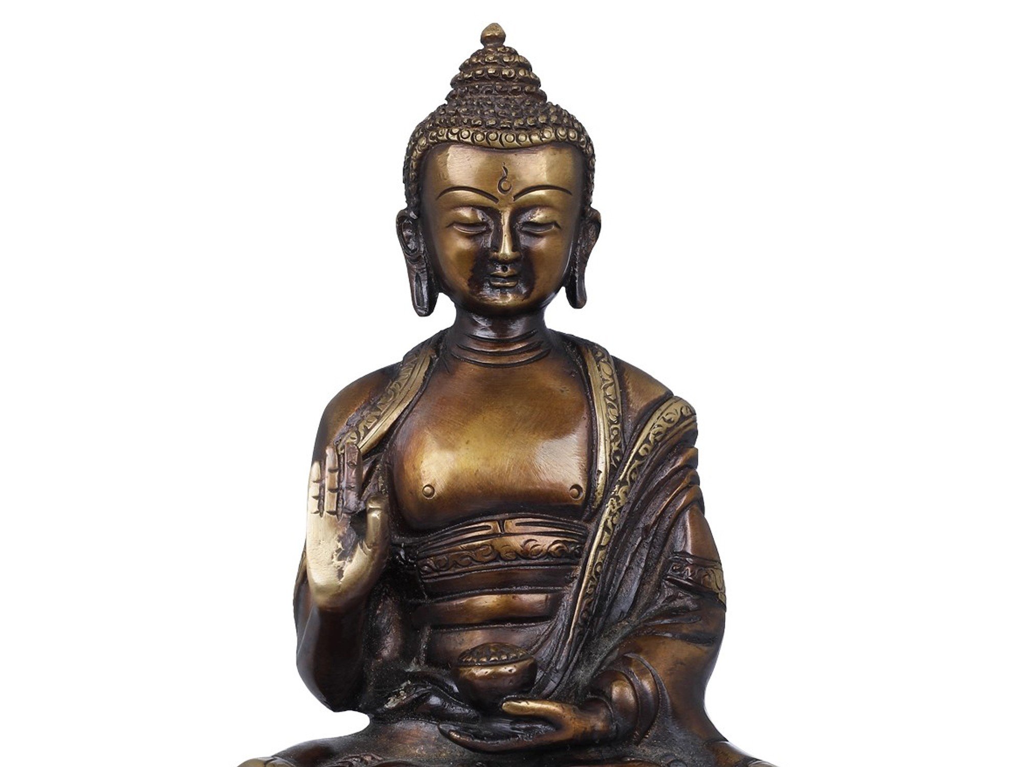 Indian Tibetan Buddha Statue in the Vitarka-Mudra Partly Gilded Bronze 20th C Very Good Vintage Condition