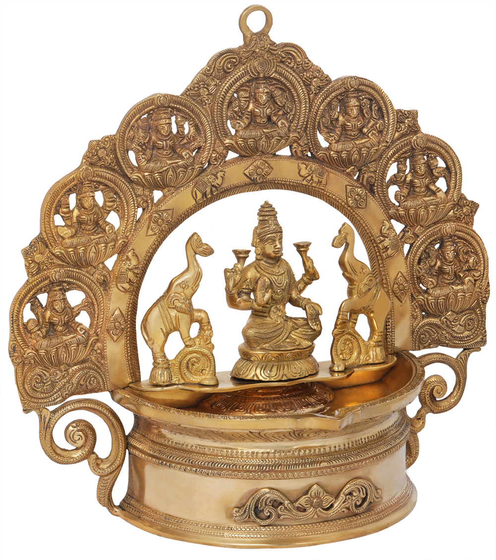 15 Ashtalakshmi Lamp In Brass, Handmade, Made In India