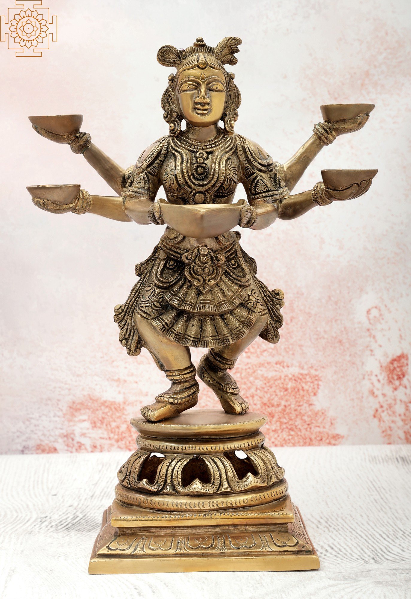 Color Amazing Silver Gold Color Exotic India Deepalakshmi with Parrot on Her Shoulder Brass Statue