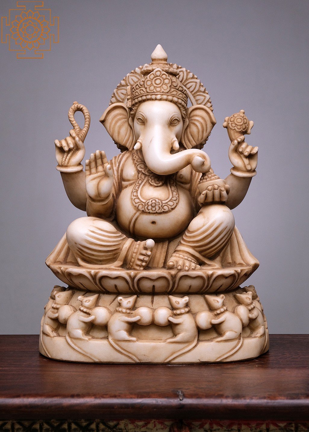 18 Lord Ganesha On Statue | Handmade | White Marble Ganesha Statue |  Ganapati | Vinayaka | Elephant God | Exotic India Art